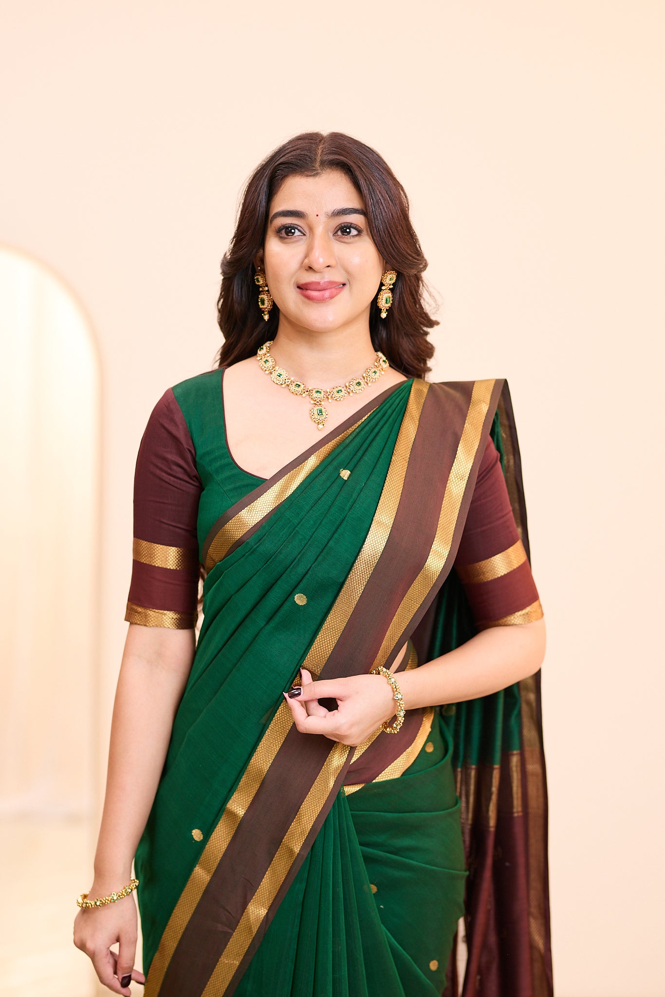 Regal Emerald Maheshwari Silk Cotton Saree