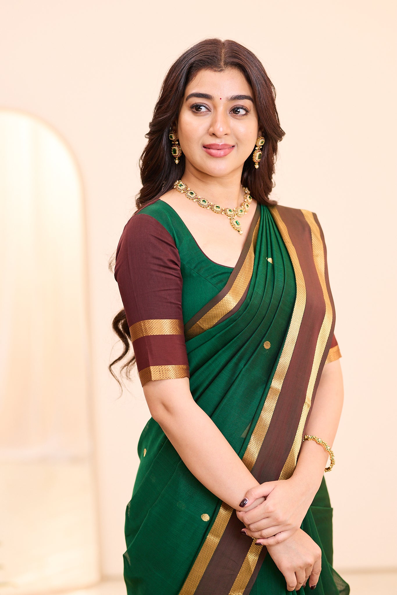 Regal Emerald Maheshwari Silk Cotton Saree