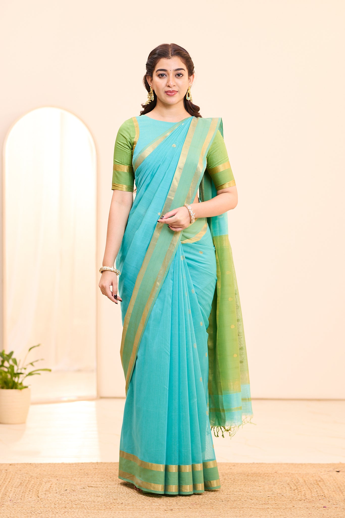 Tropical Aqua Maheshwari Silk Cotton Saree