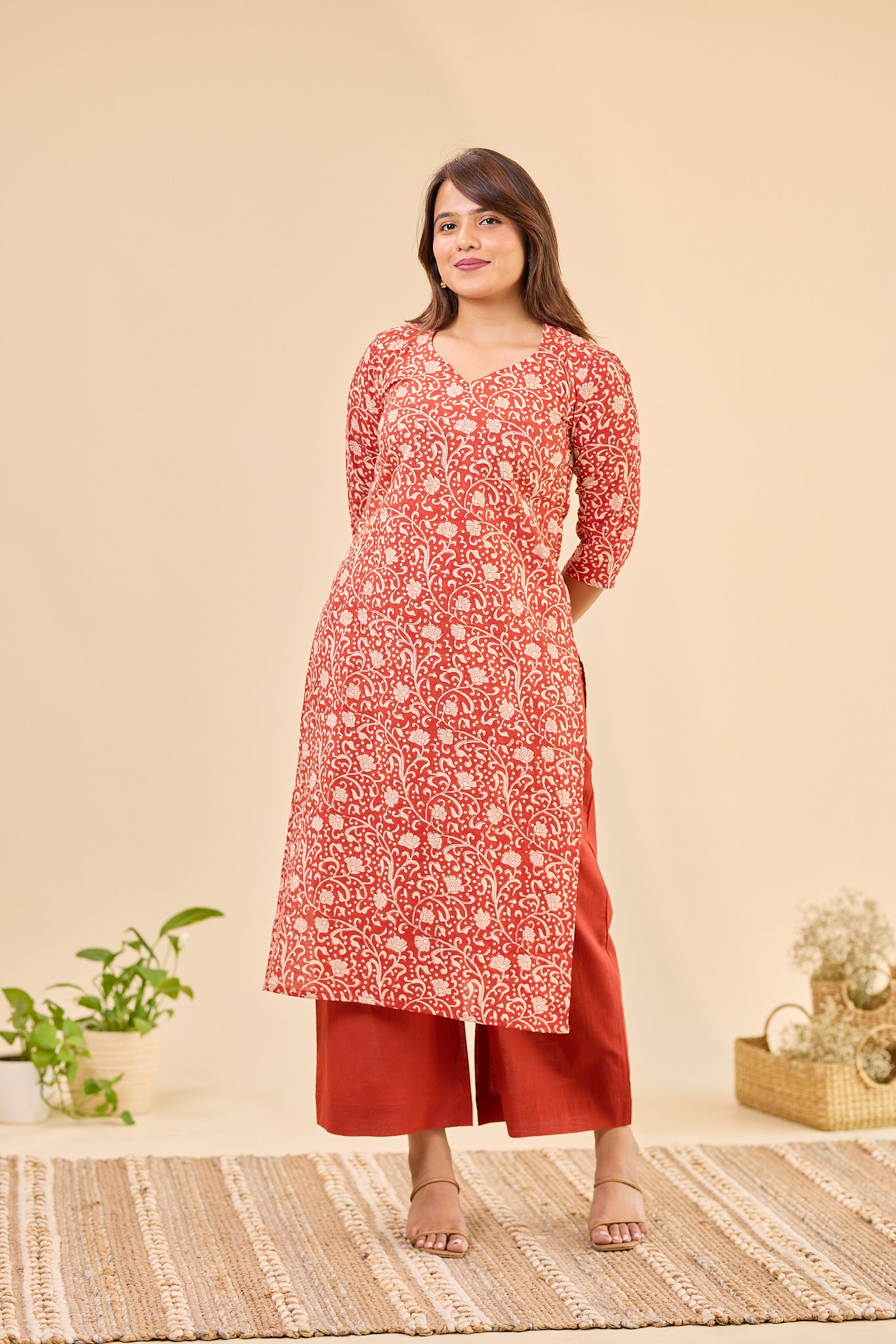 Maroon Bagru Hand-Block Printed Kurti