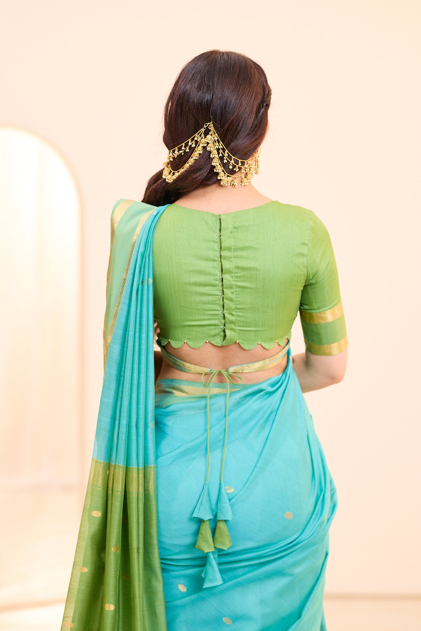 Tropical Aqua Maheshwari Silk Cotton Saree