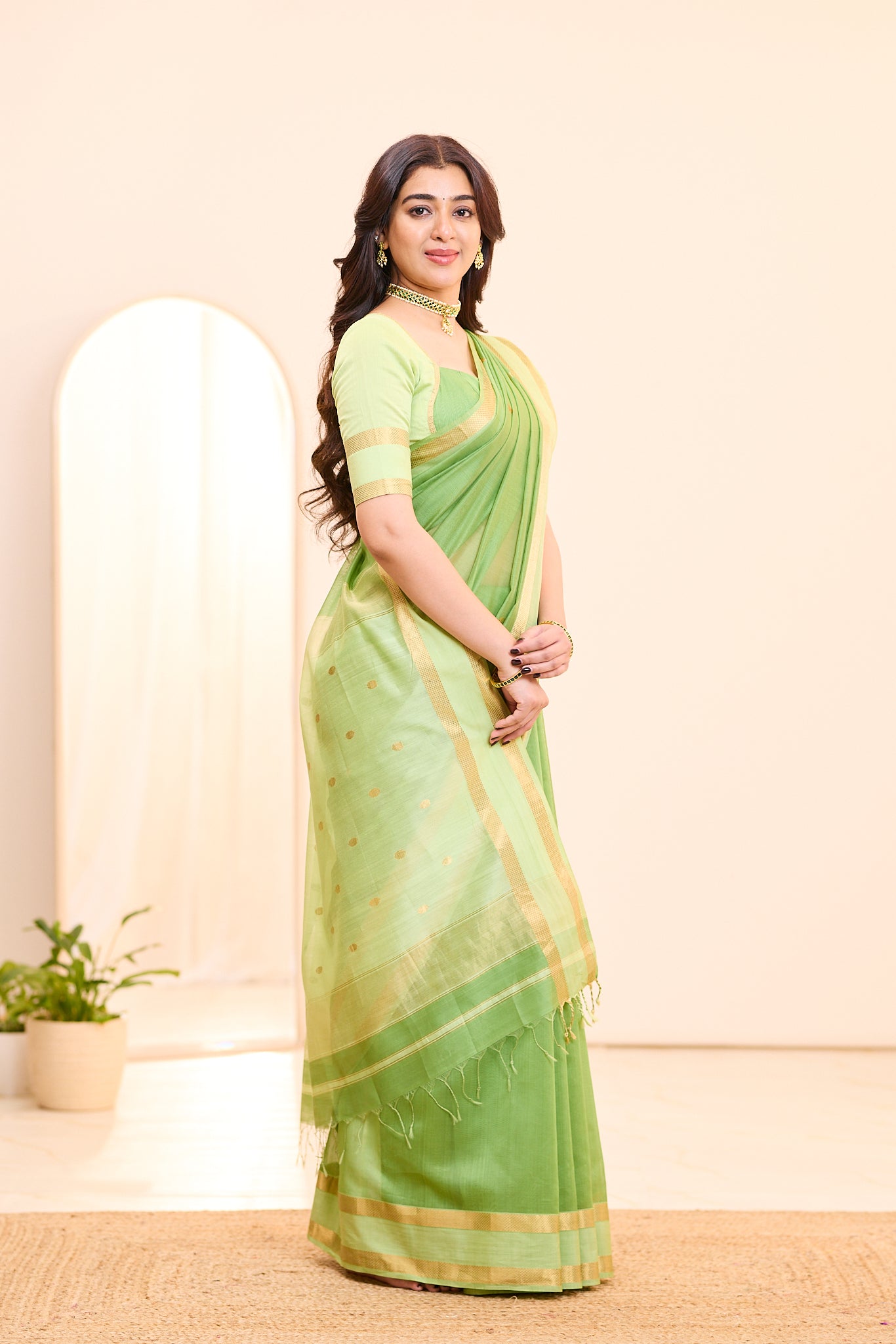 Green Apple Maheshwari Silk Cotton Saree