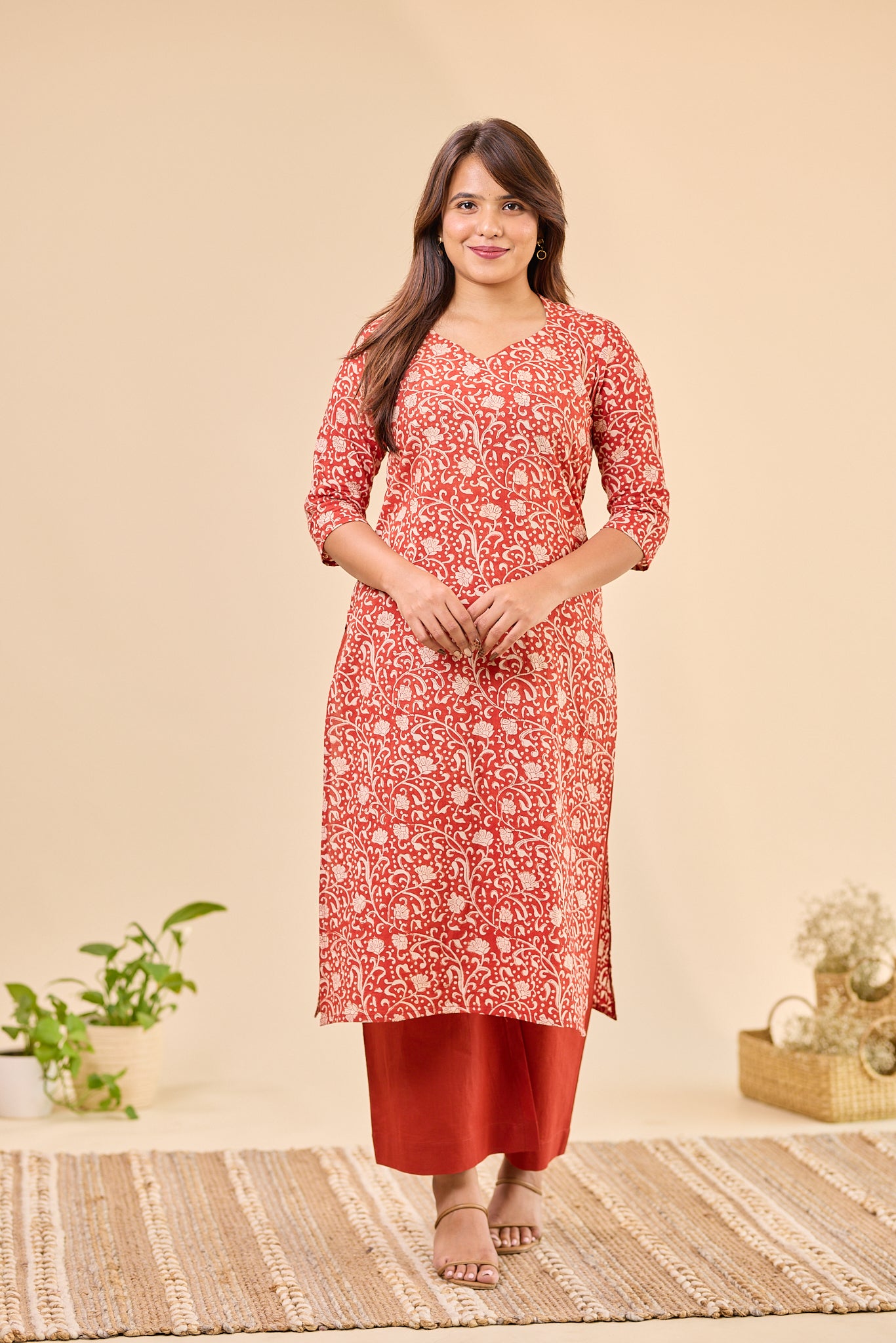 Maroon Bagru Hand-Block Printed Kurti