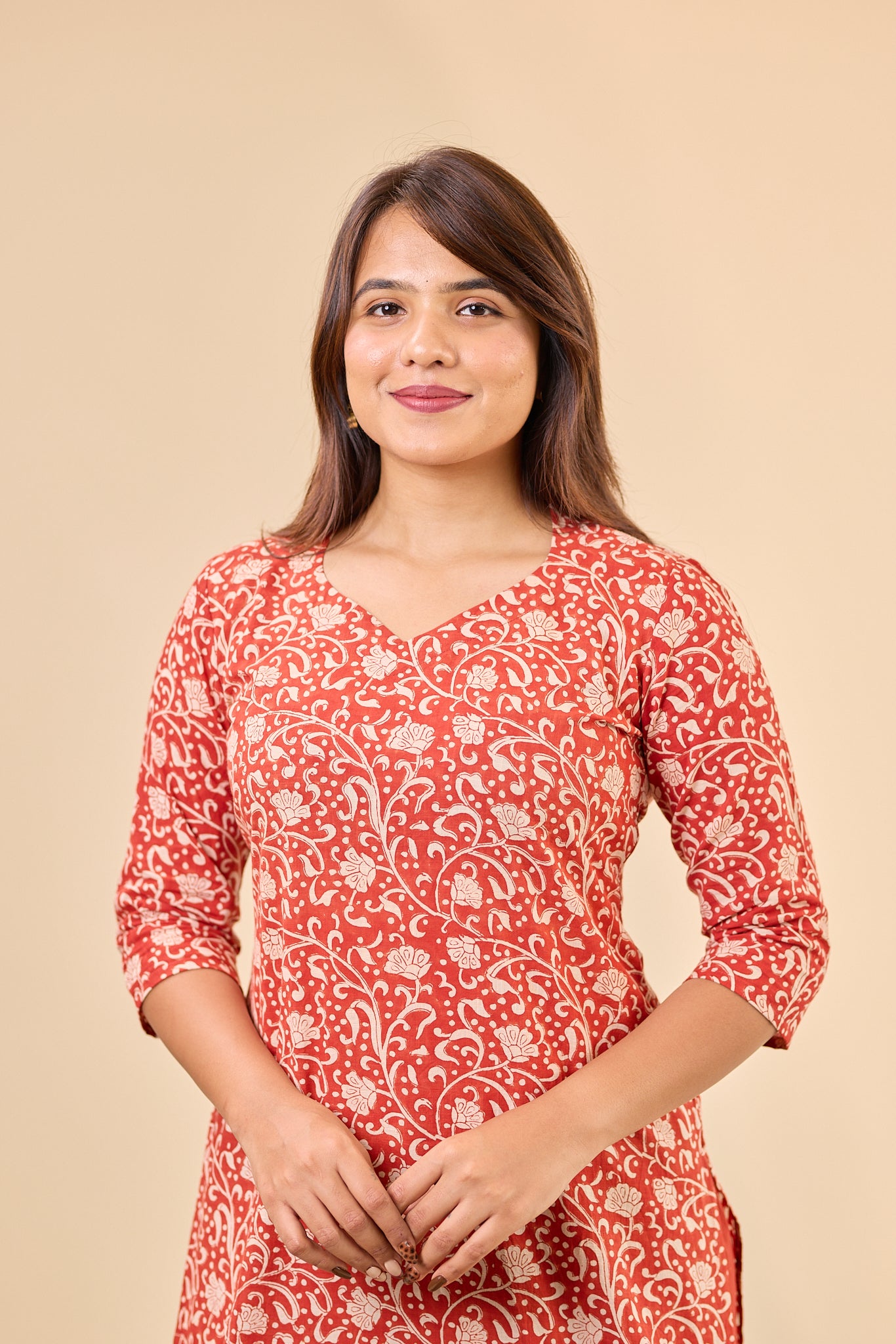 Maroon Bagru Hand-Block Printed Kurti