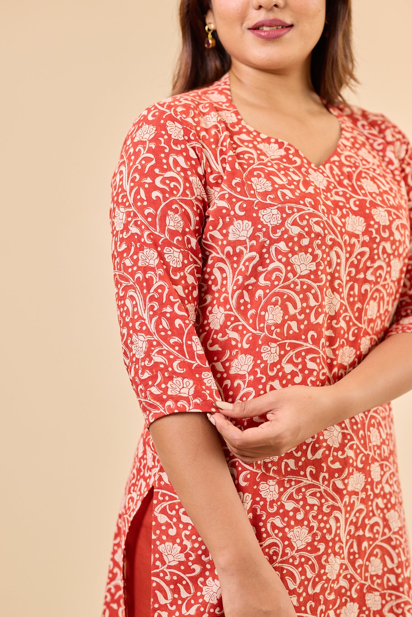 Maroon Bagru Hand-Block Printed Kurti
