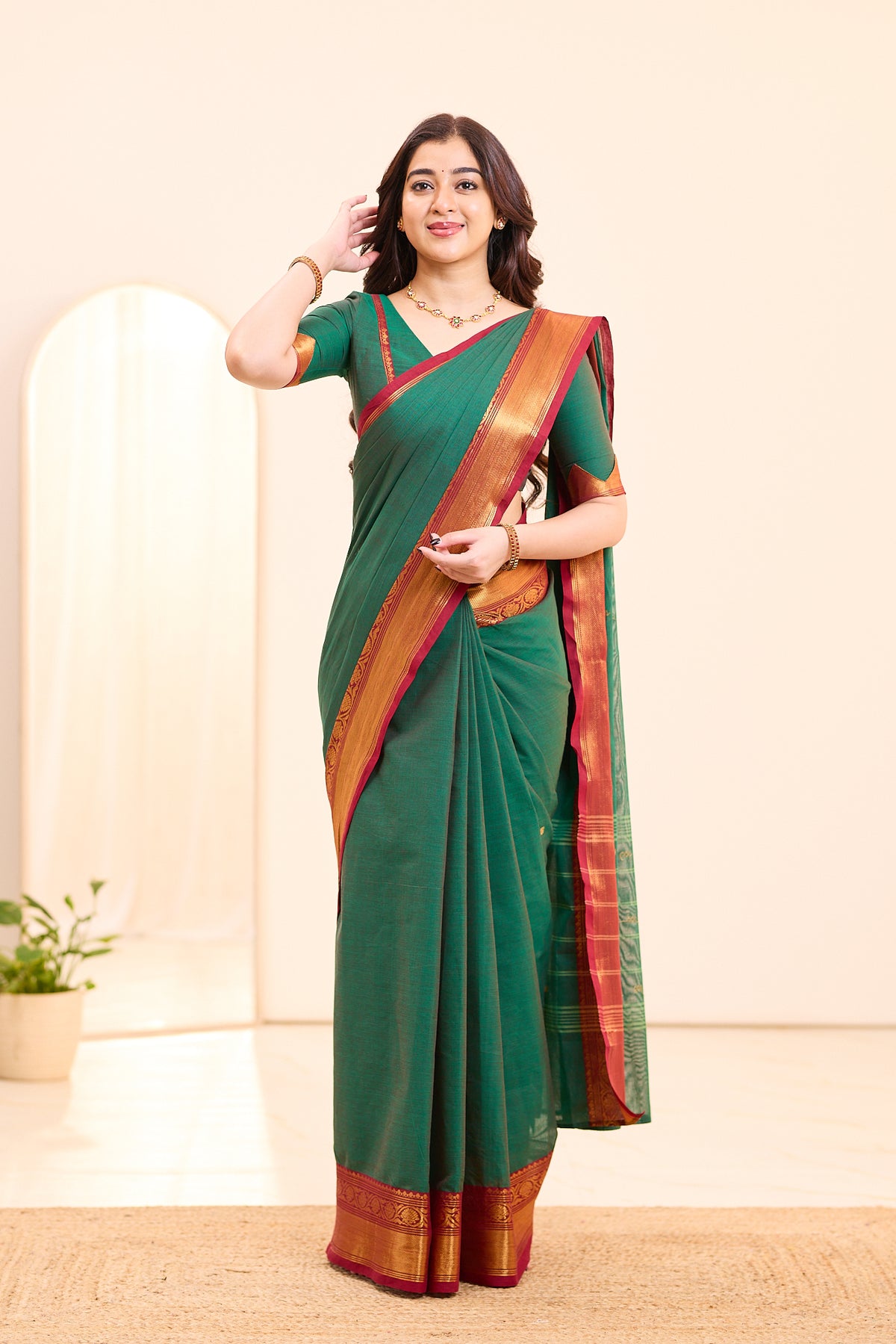 Evergreen Teal Green Chettinad Cotton Saree