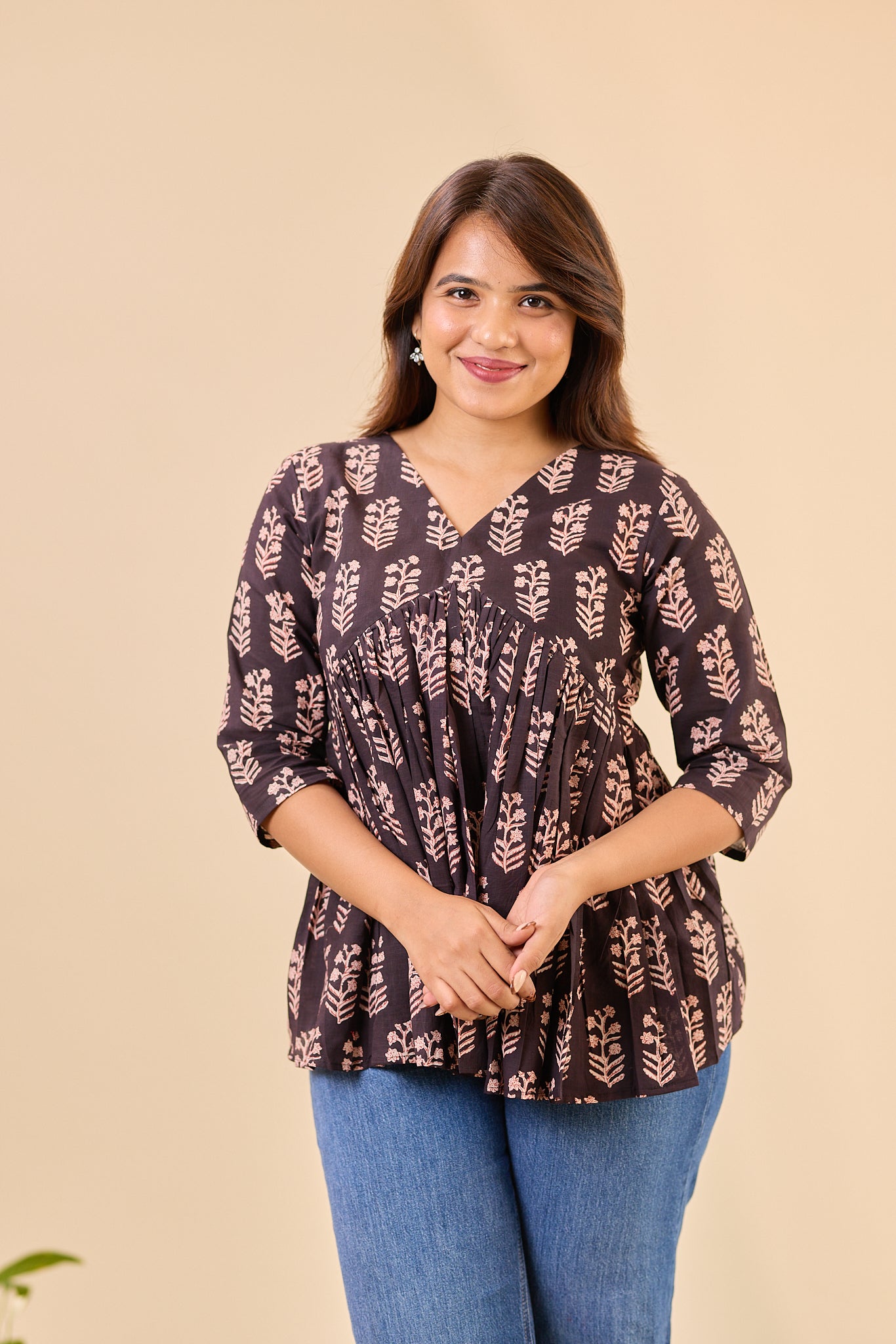 Black Bagru Block Printed Alia Cut Short Kurti