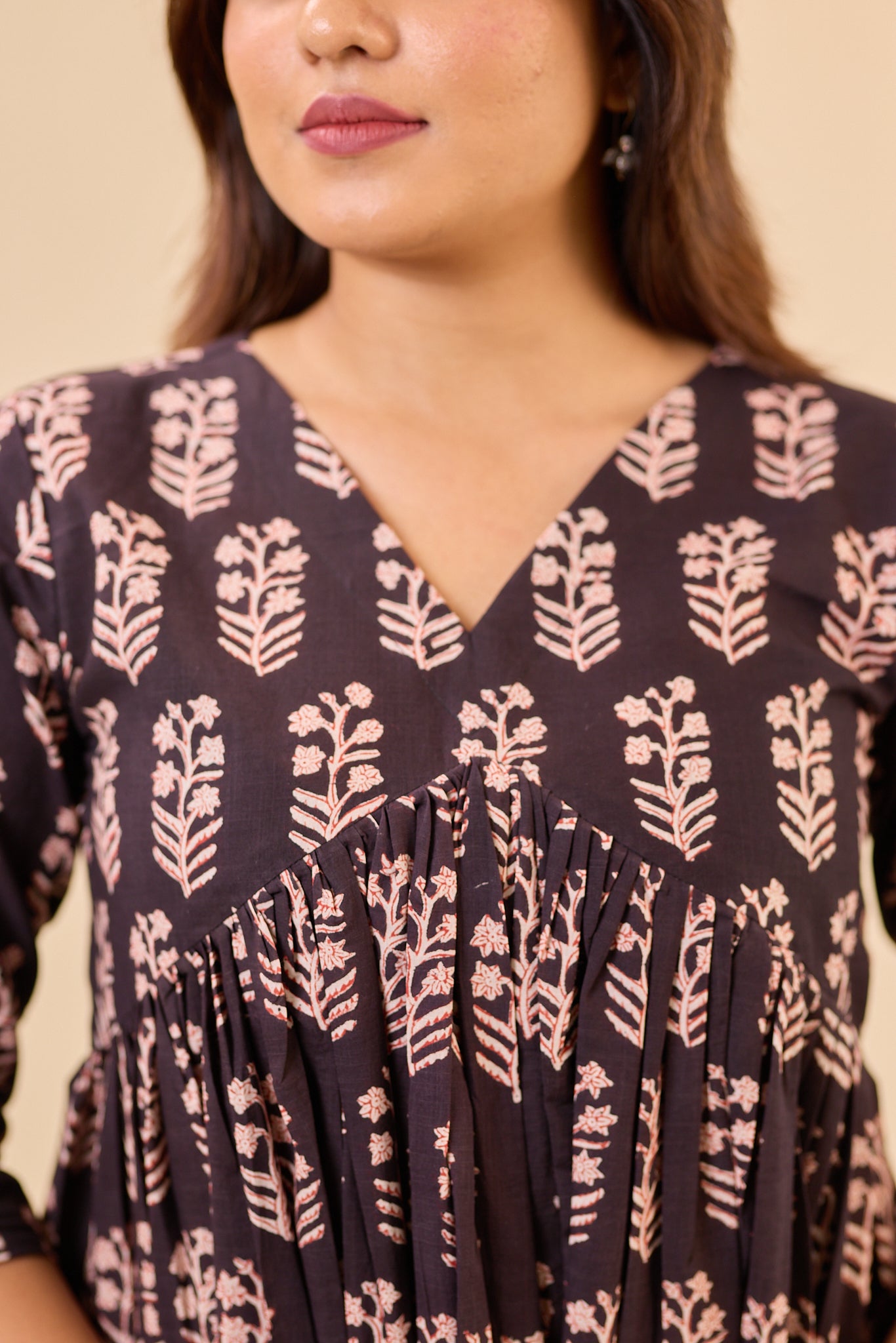 Black Bagru Block Printed Alia Cut Short Kurti