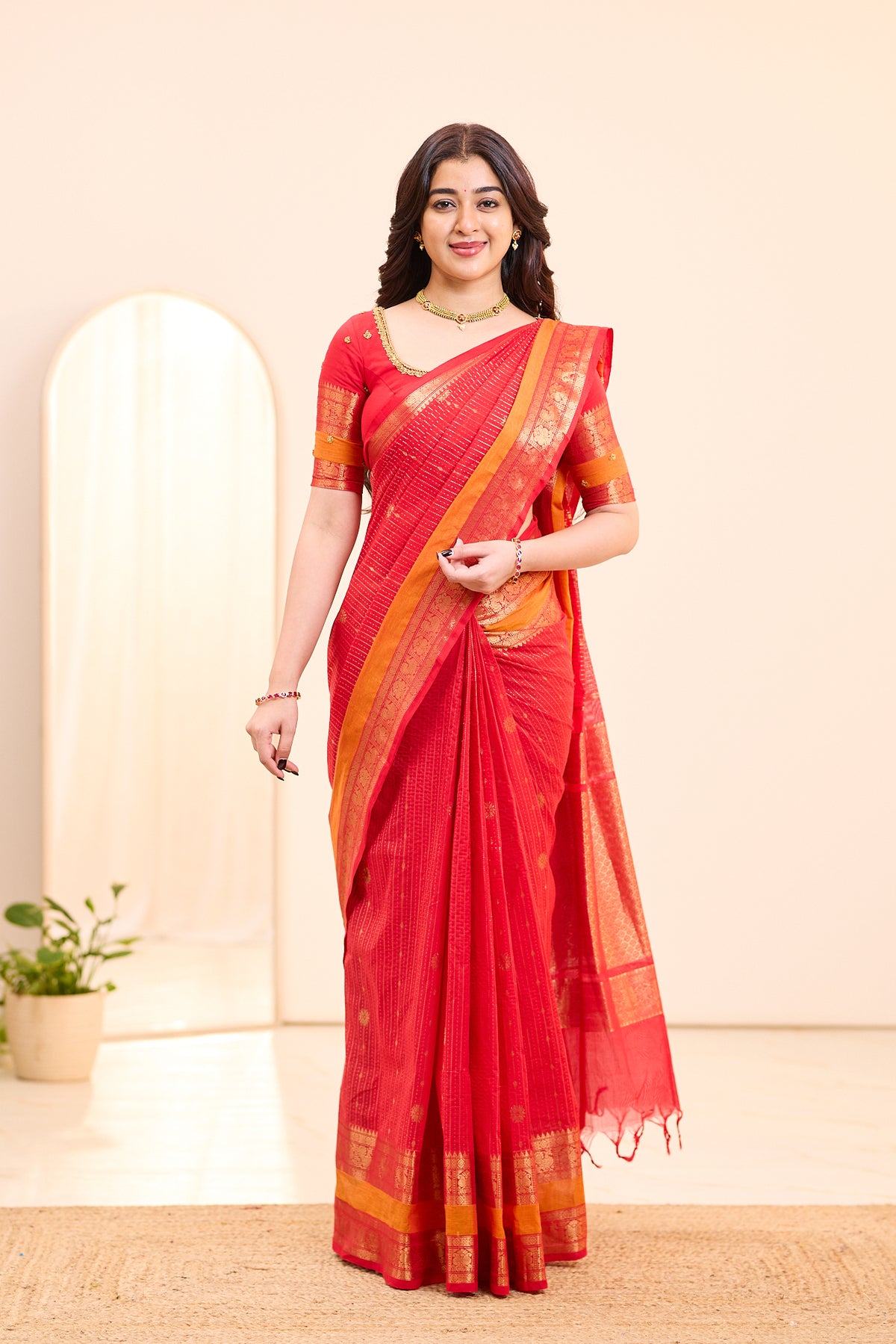 Paprika Red Chettinad Cotton Saree
