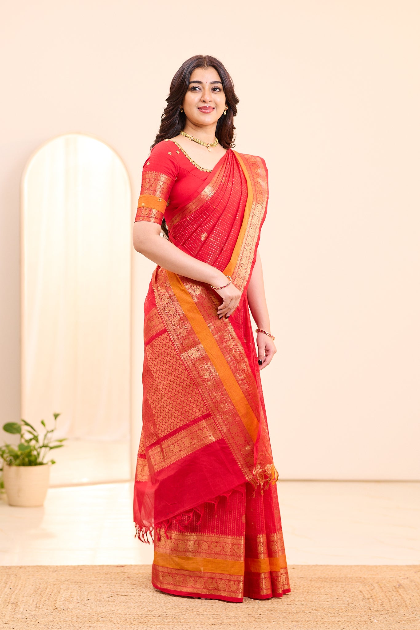 Paprika Red Chettinad Cotton Saree