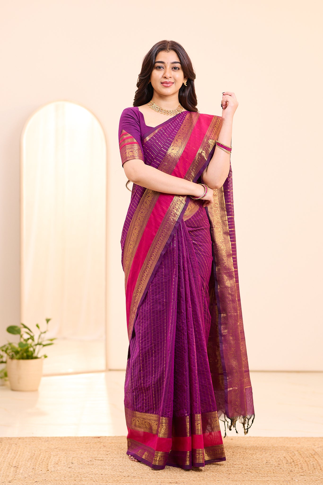 Berry Wine Chettinad Cotton Saree