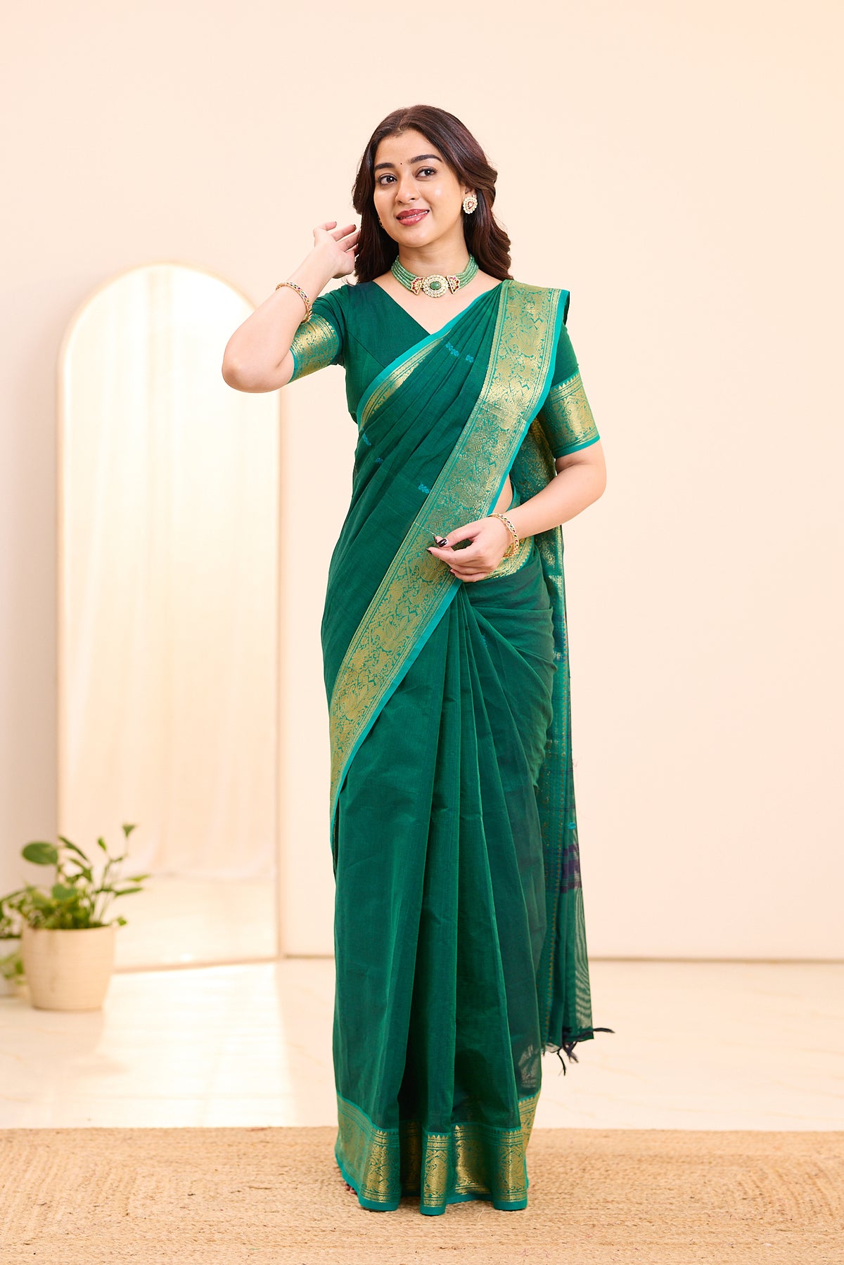 Seaglass Teal Green Chettinad Cotton saree