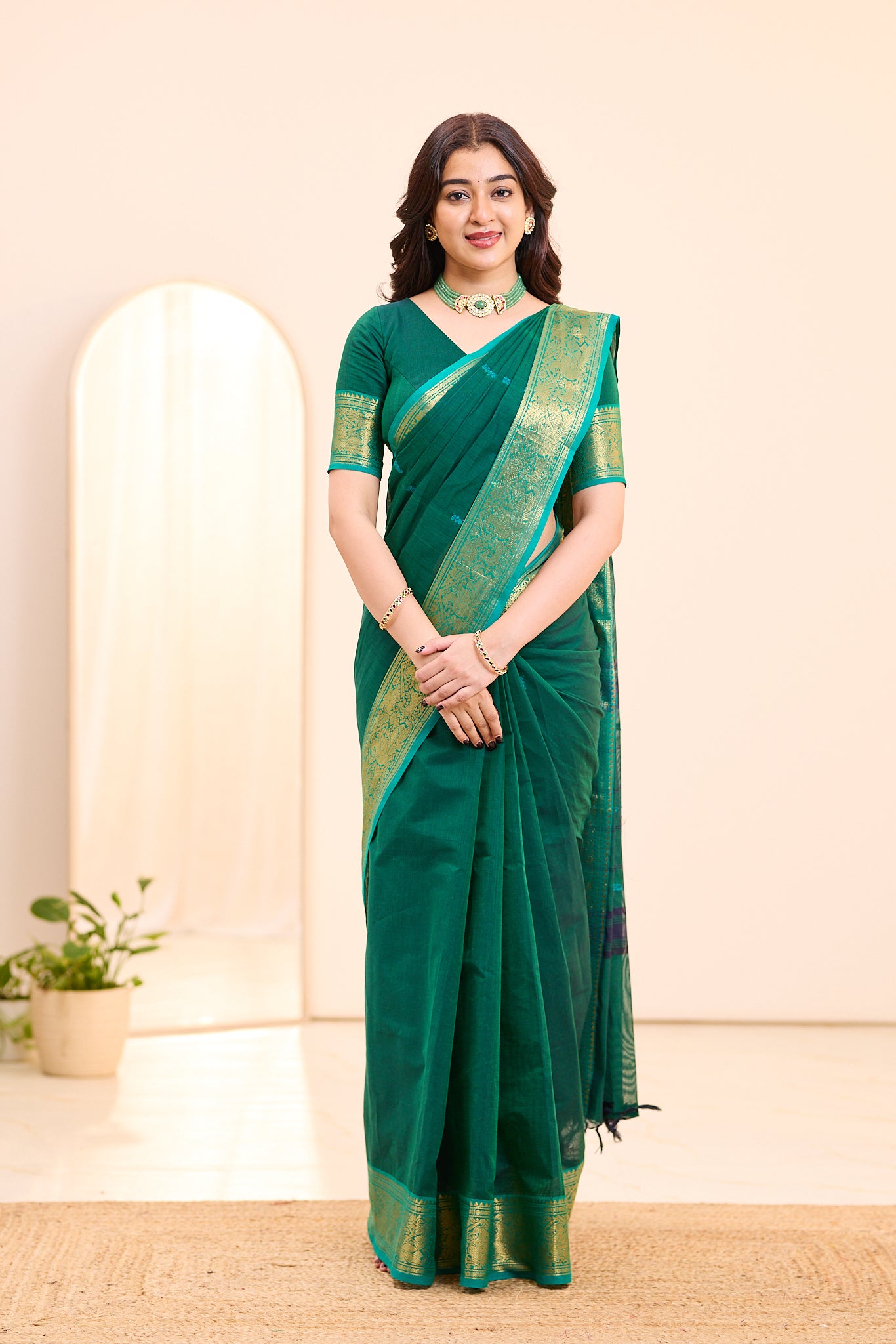 Seaglass Teal Green Chettinad Cotton saree