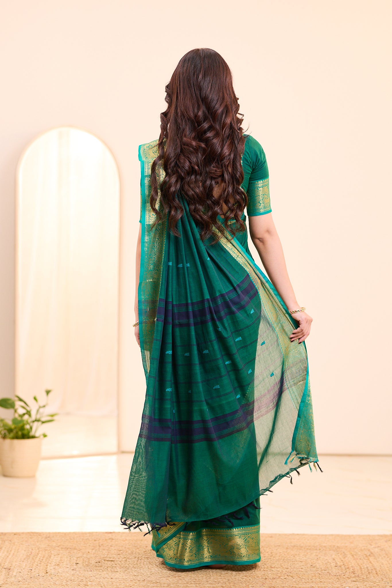 Seaglass Teal Green Chettinad Cotton saree
