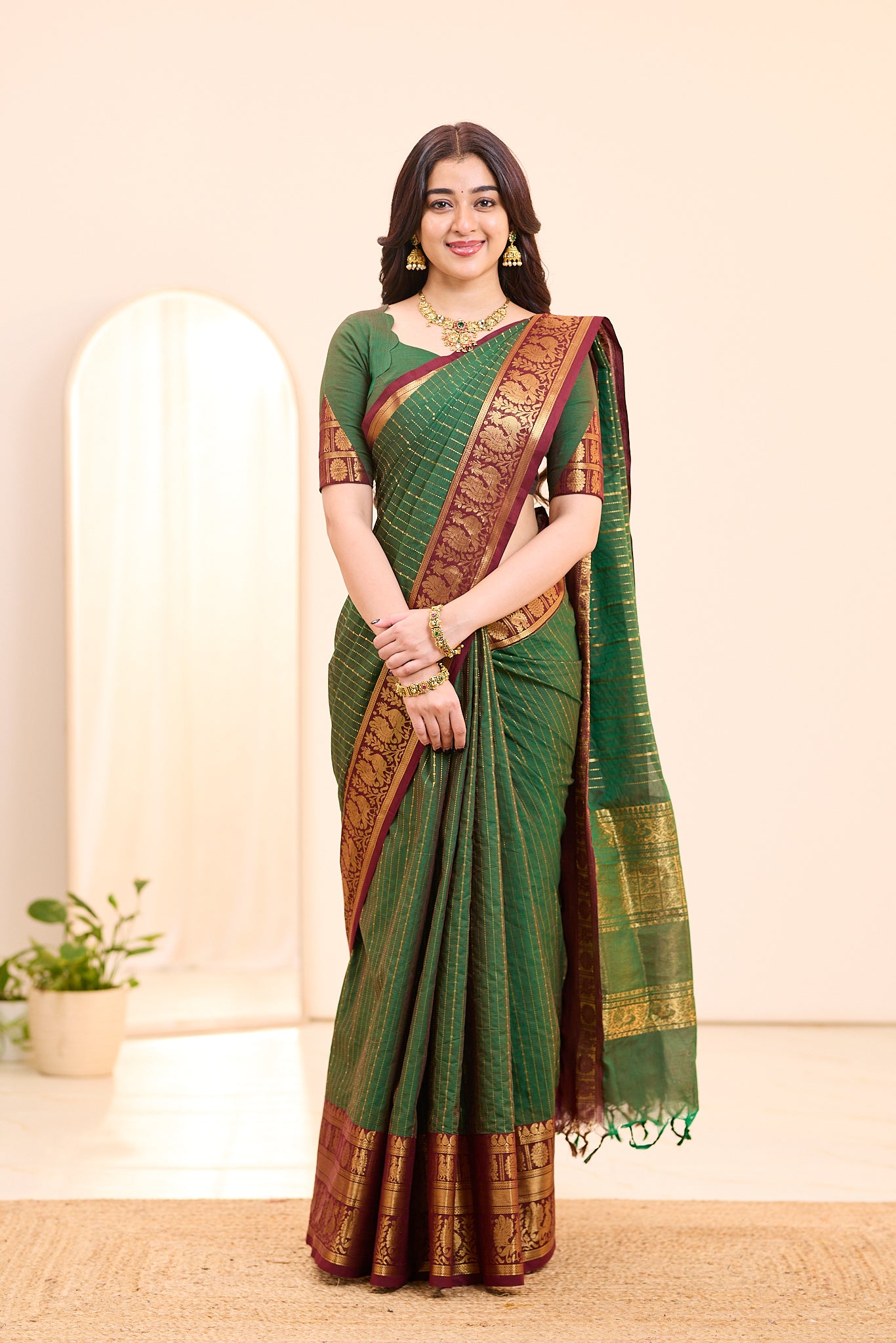 Betel Green Chettinad cotton saree