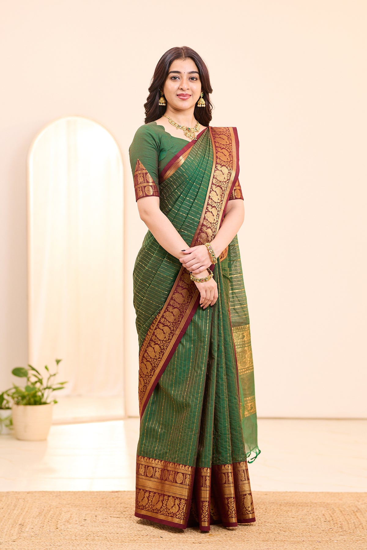 Betel Green Chettinad cotton saree