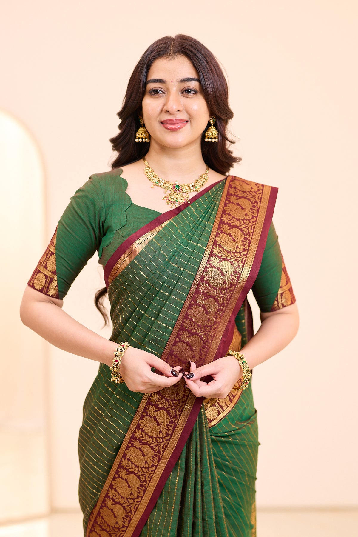 Betel Green Chettinad cotton saree