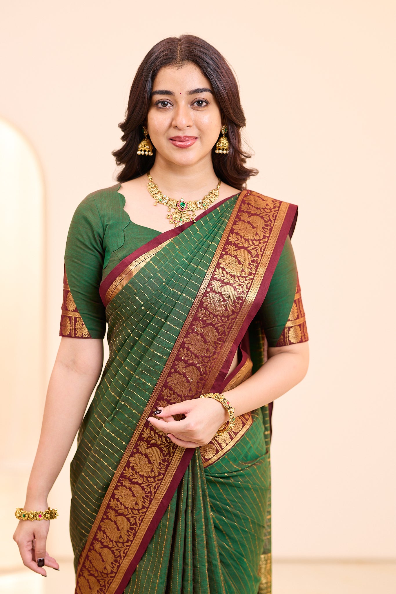Betel Green Chettinad cotton saree