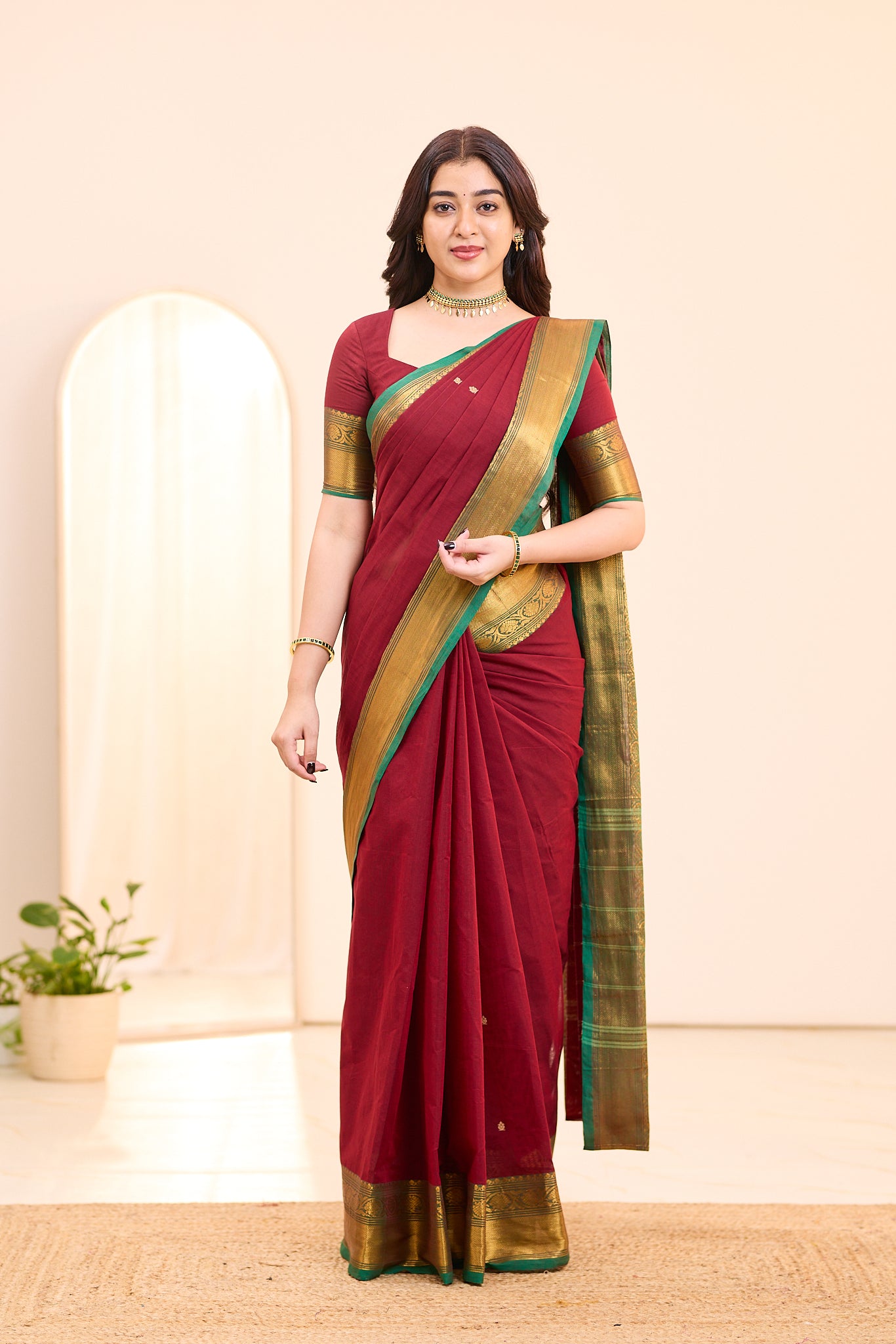 Velvet Maroon Chettinad Cotton Saree