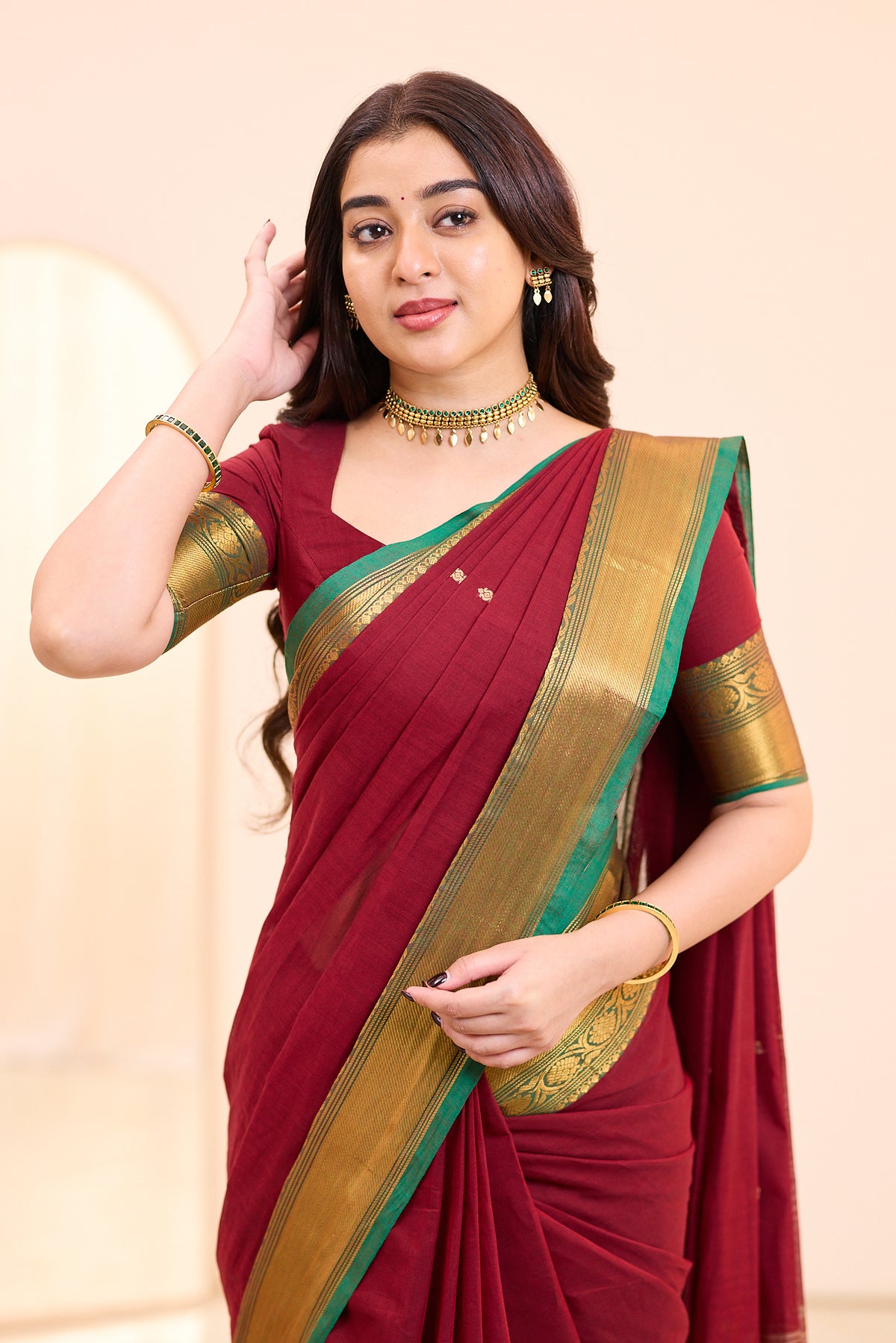 Velvet Maroon Chettinad Cotton Saree