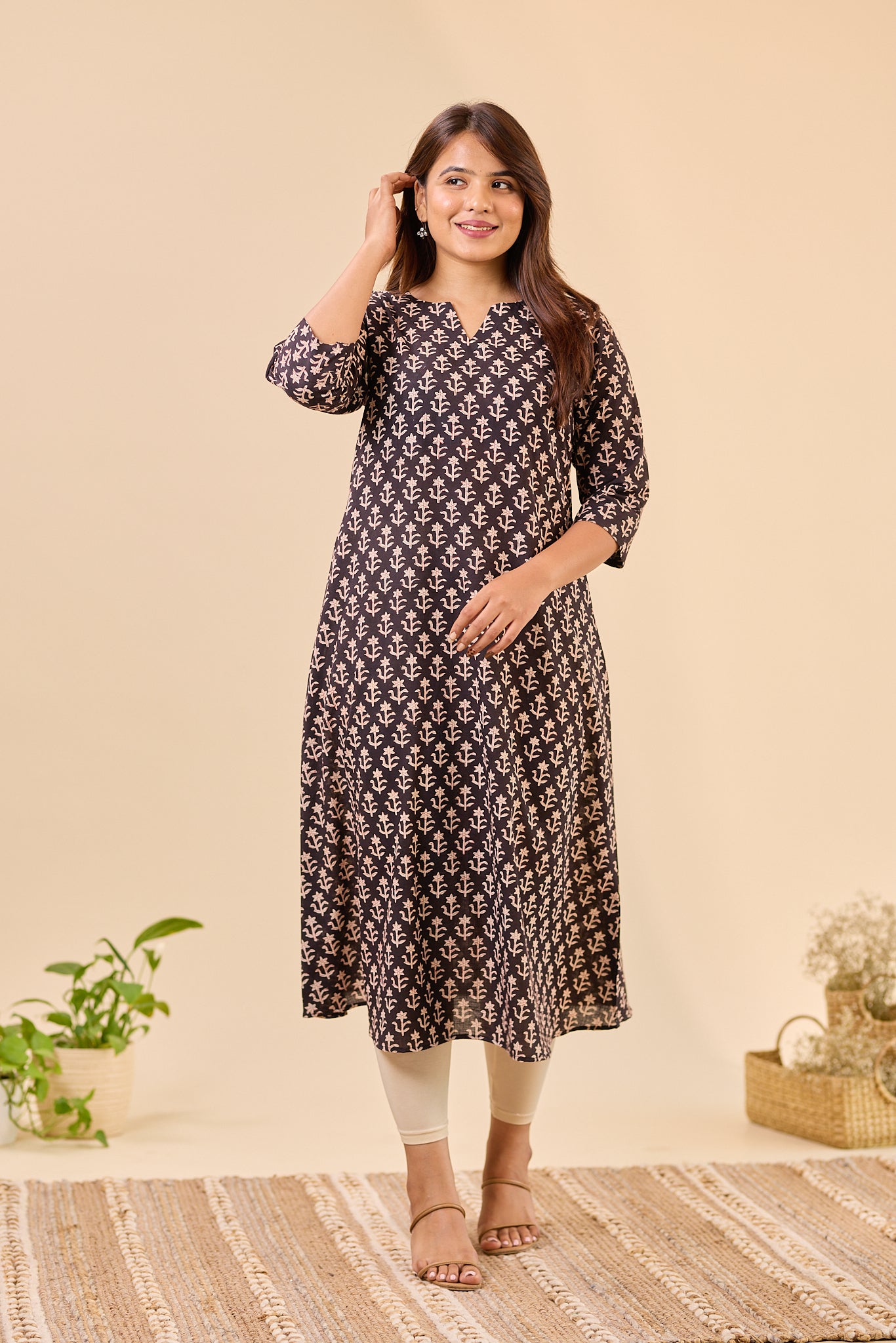 Black A-Line Bagru Hand- Block Printed Kurti