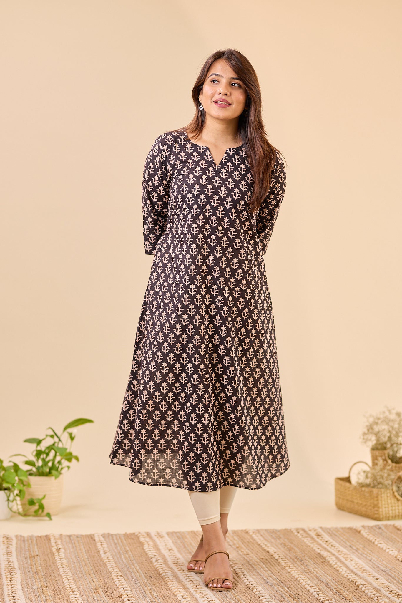 Black A-Line Bagru Hand- Block Printed Kurti