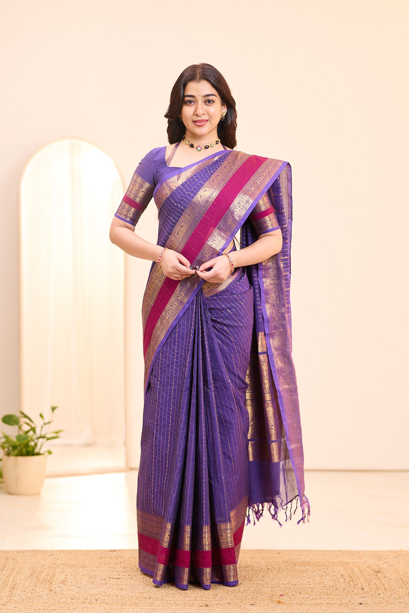 Berry Wine Chettinad Cotton Saree