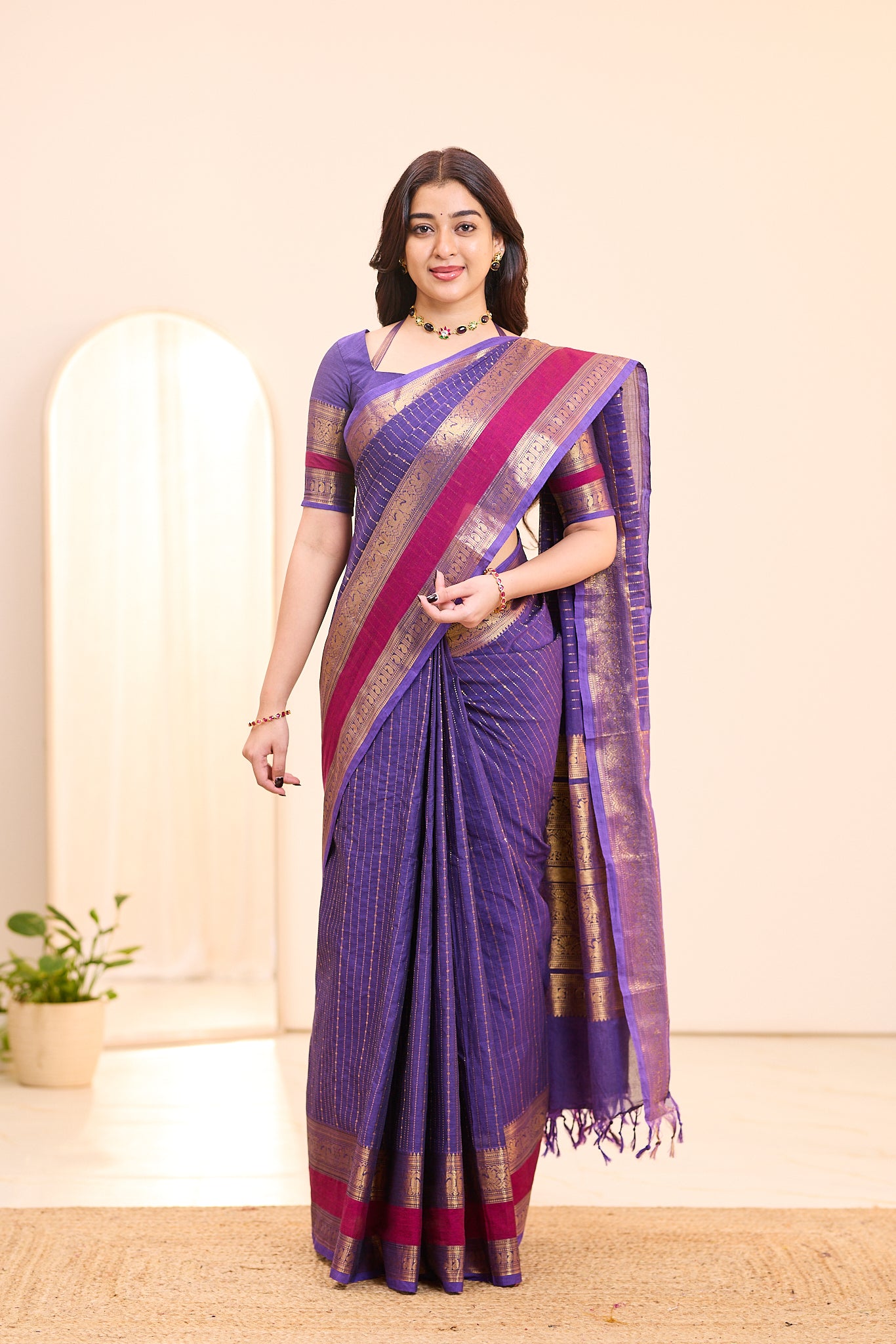 Berry Wine Chettinad Cotton Saree