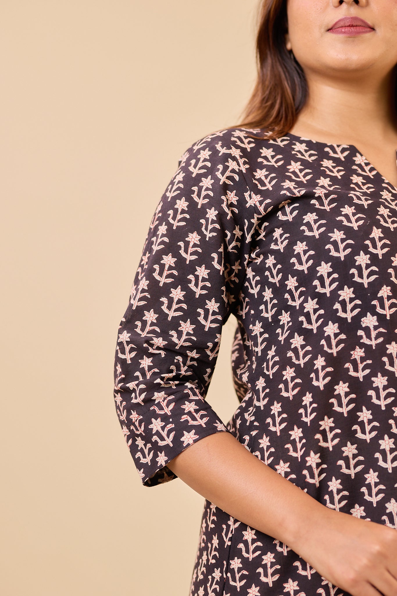 Black A-Line Bagru Hand- Block Printed Kurti