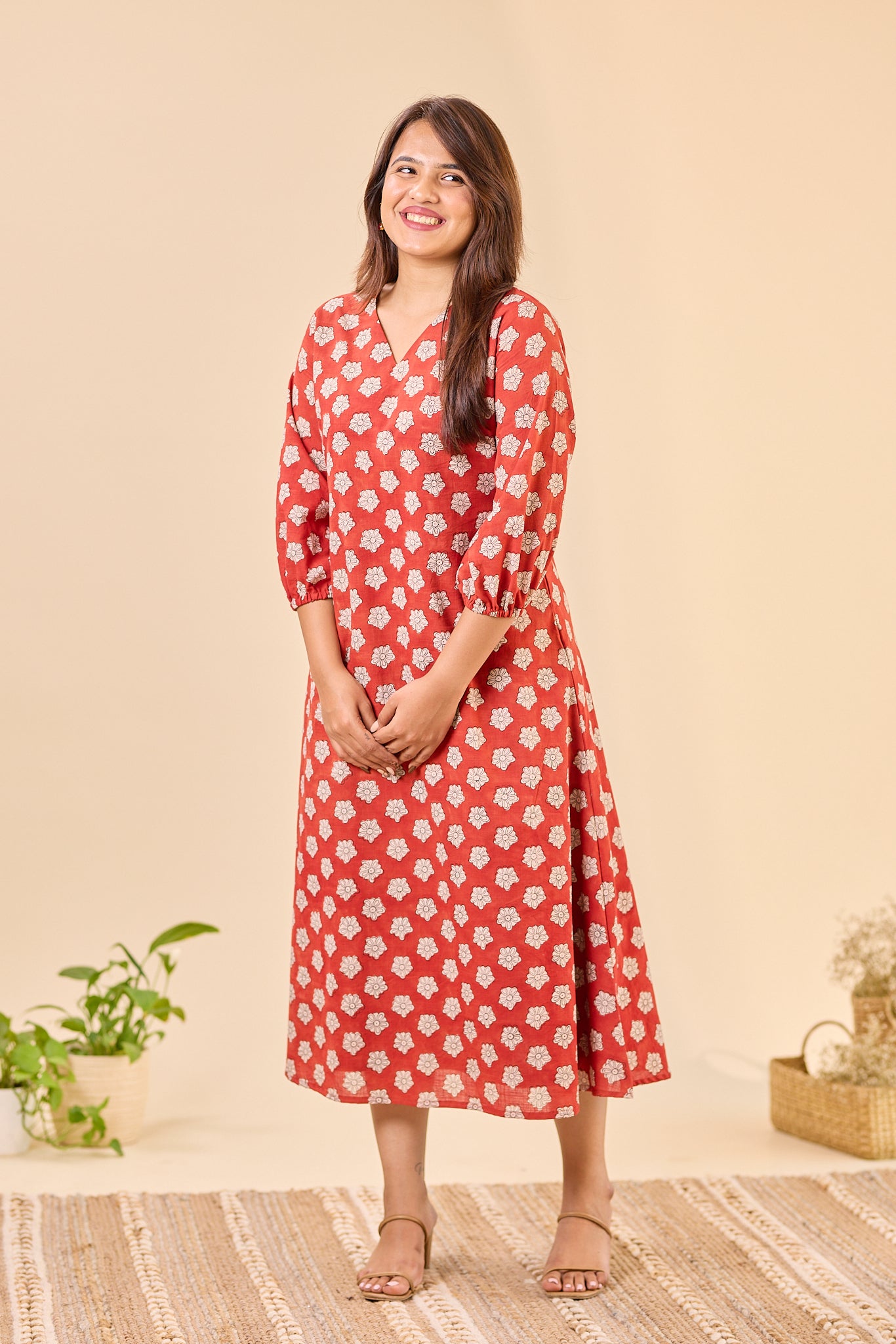 Maroon Bagru Hand- Block Printed Dress