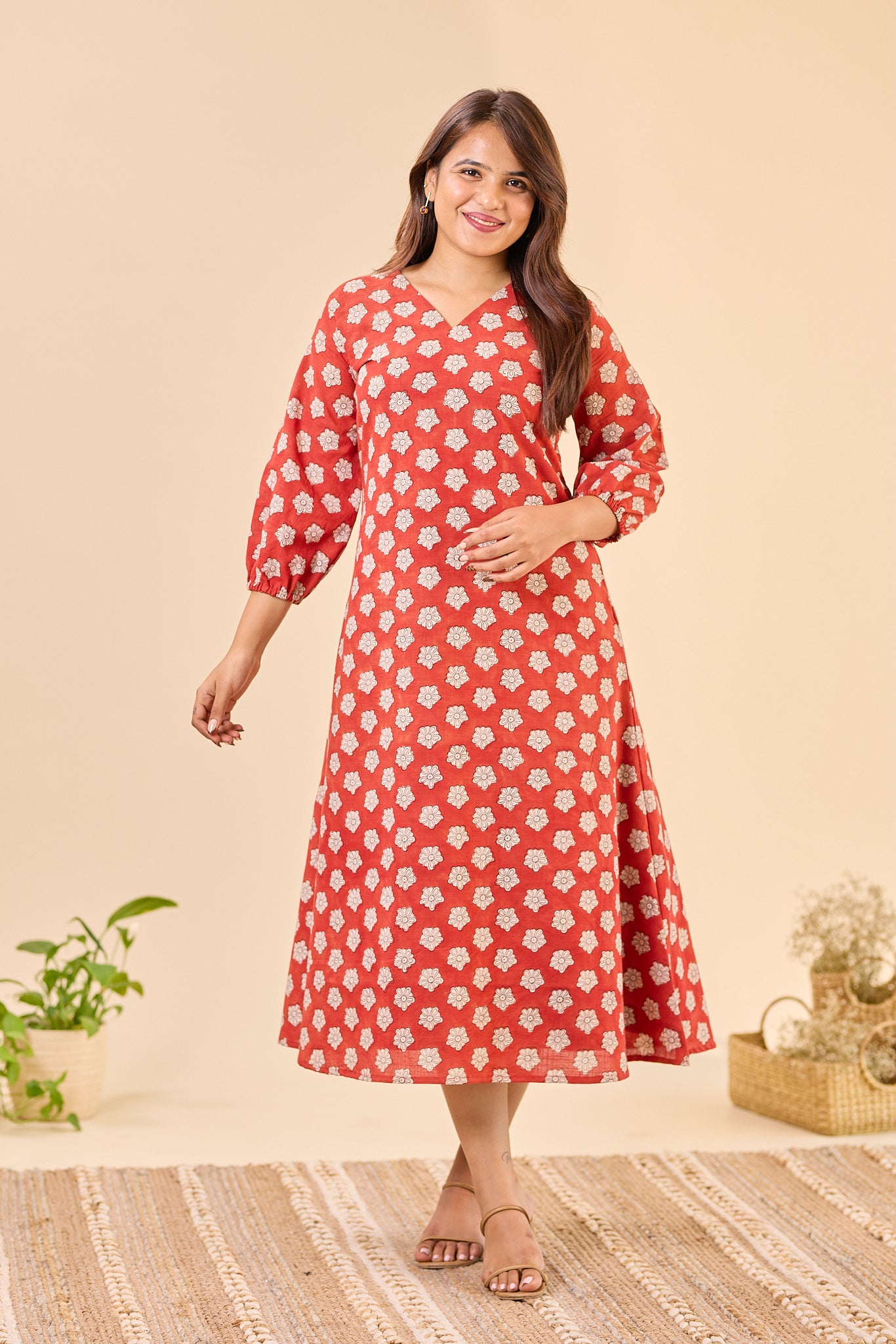 Maroon Bagru Hand- Block Printed Dress