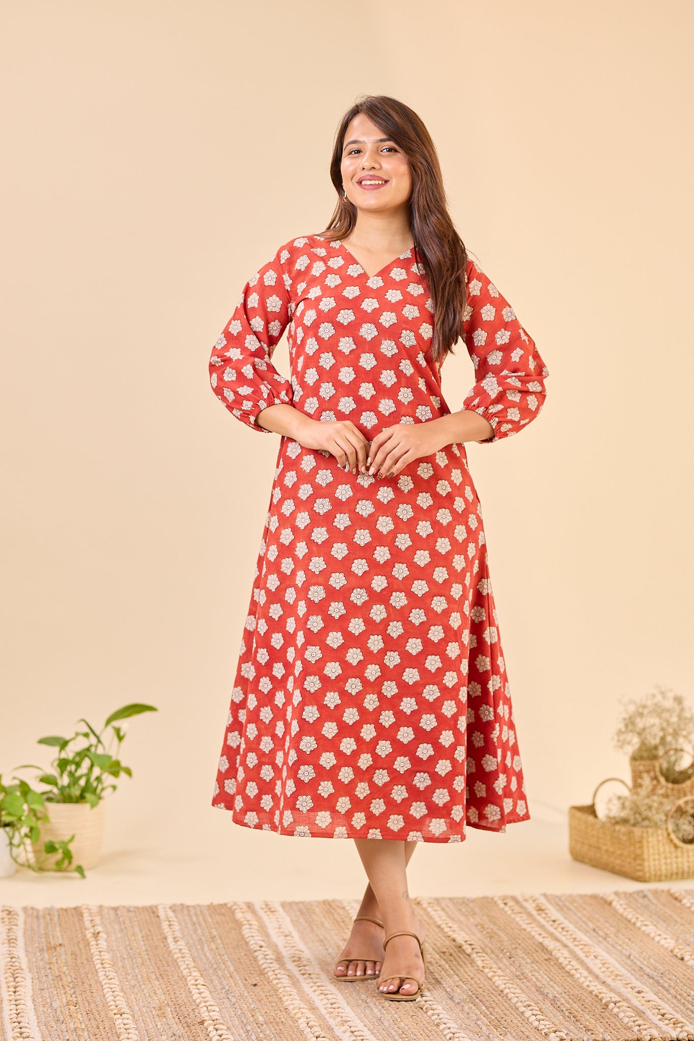 Maroon Bagru Hand- Block Printed Dress