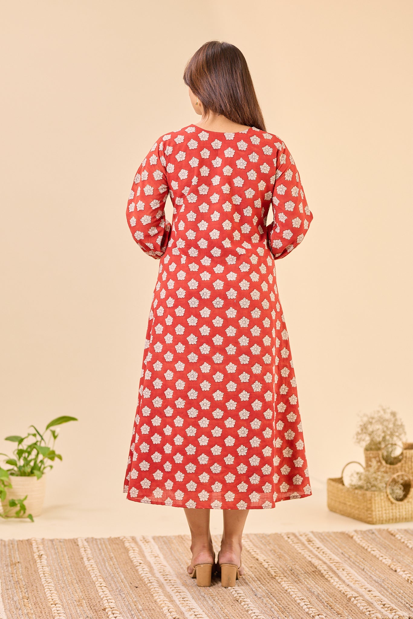 Maroon Bagru Hand- Block Printed Dress