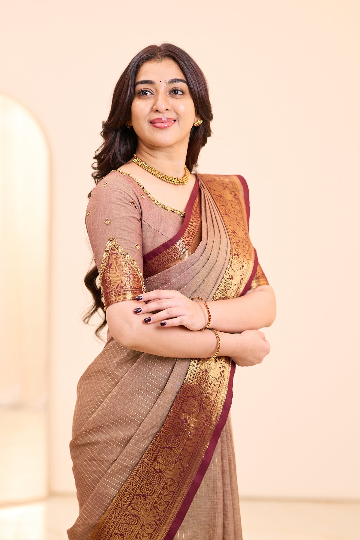 Earthy Cocoa Brown Chettinad Cotton Saree