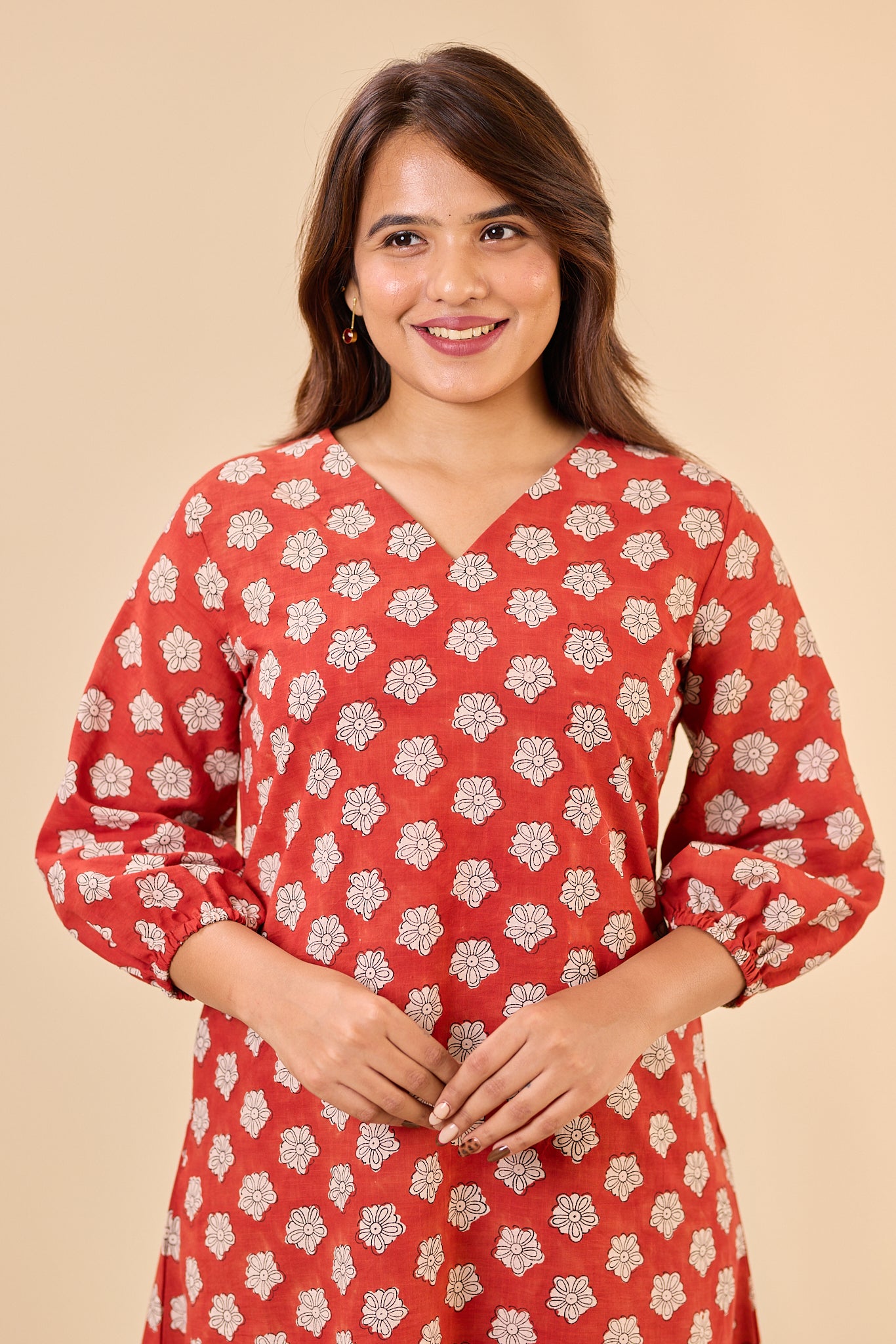 Maroon Bagru Hand- Block Printed Dress