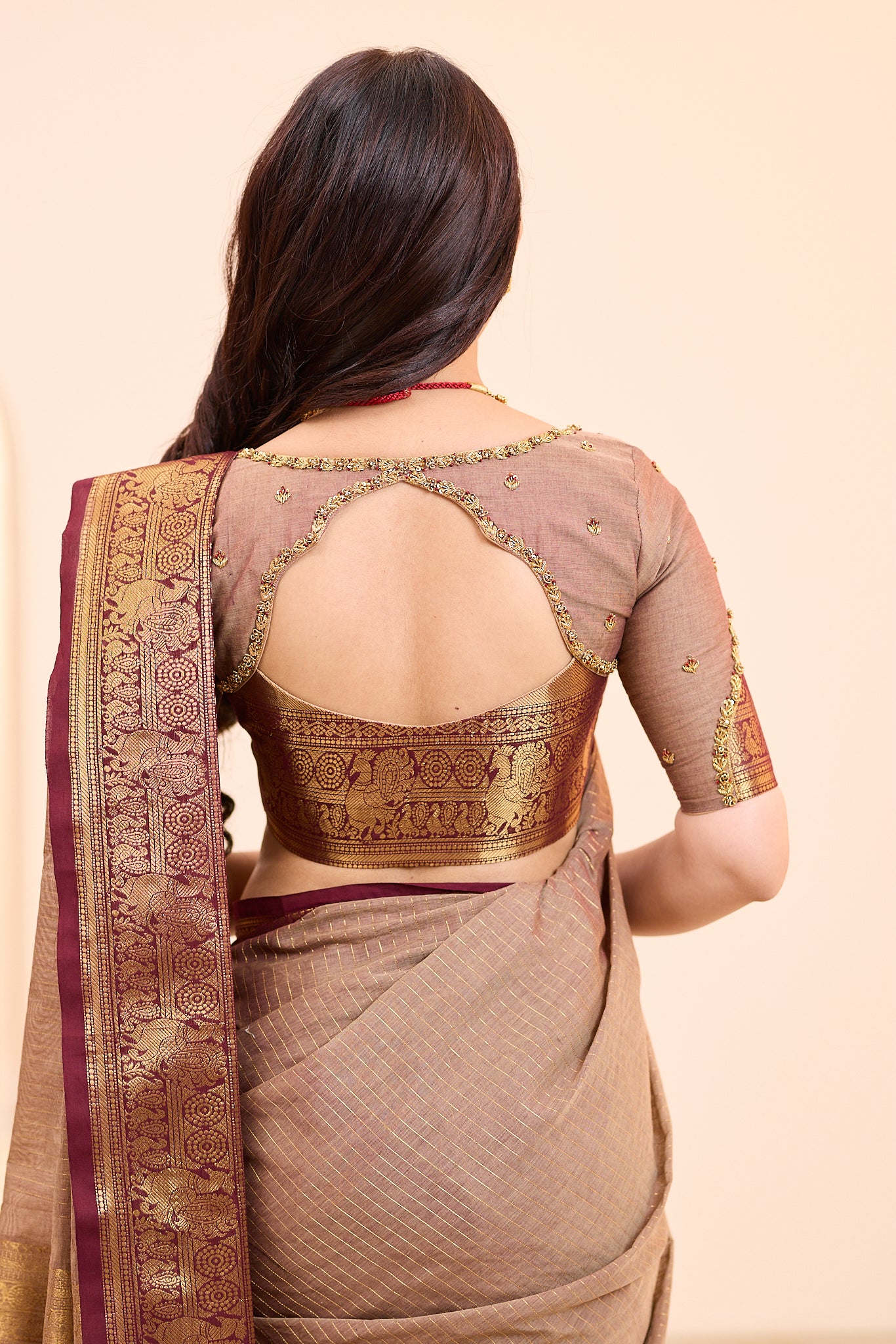 Earthy Cocoa Brown Chettinad Cotton Saree