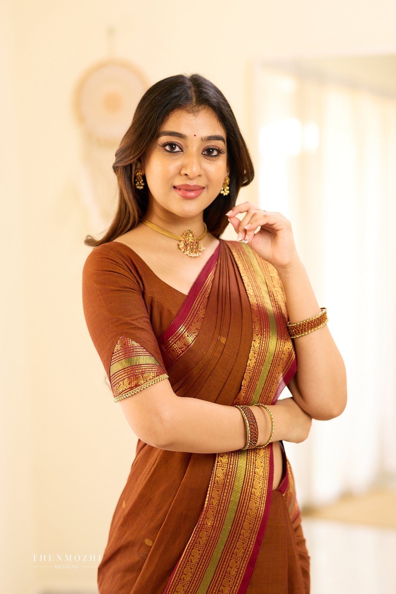 Rust Brown Chettinad Cotton Saree