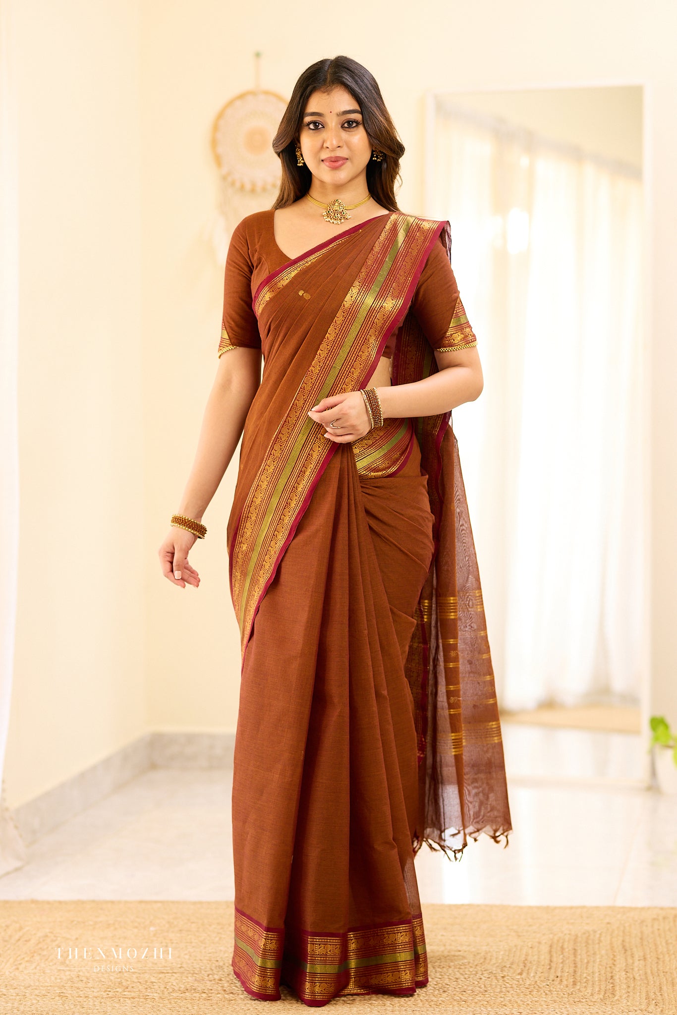Rust Brown Chettinad Cotton Saree