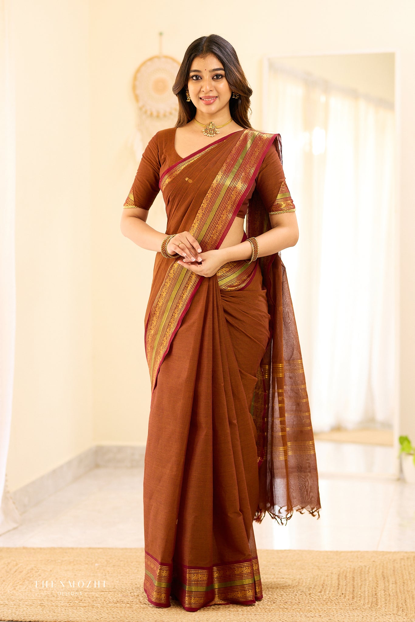 Rust Brown Chettinad Cotton Saree