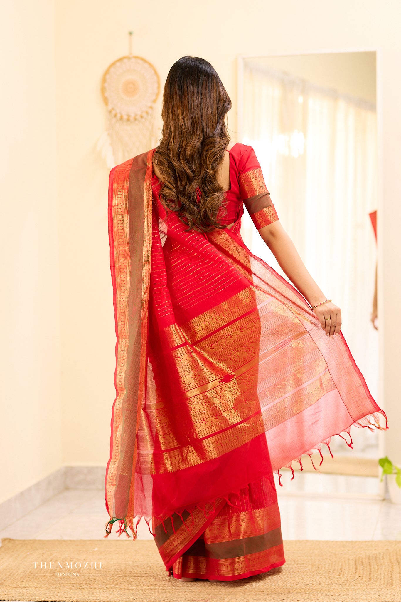 Red and Green Chettinad Cotton Saree