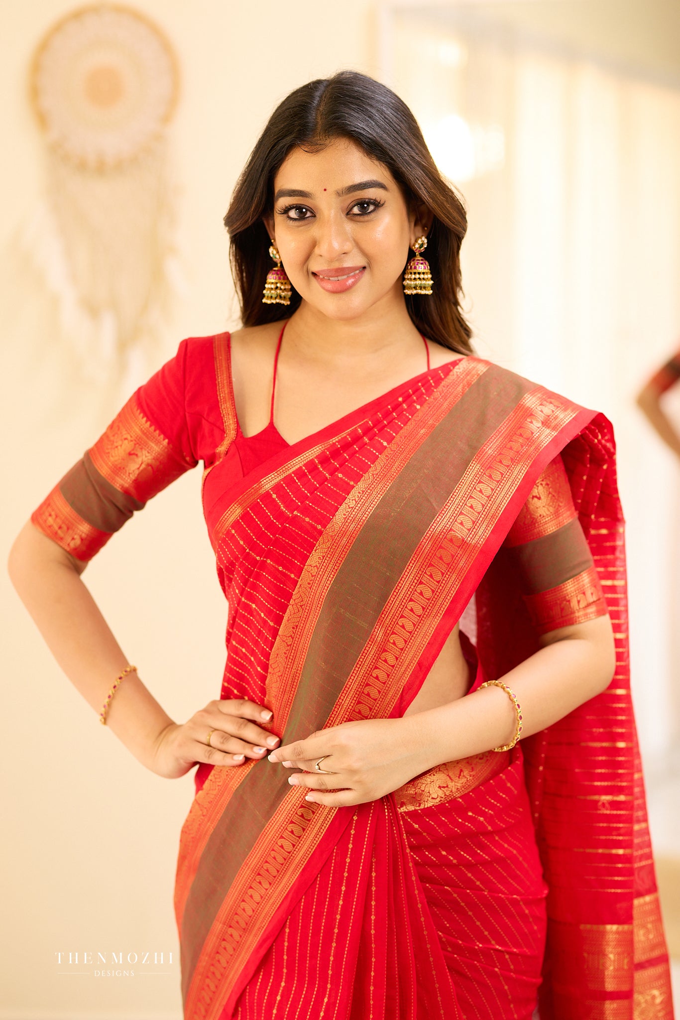 Red and Green Chettinad Cotton Saree
