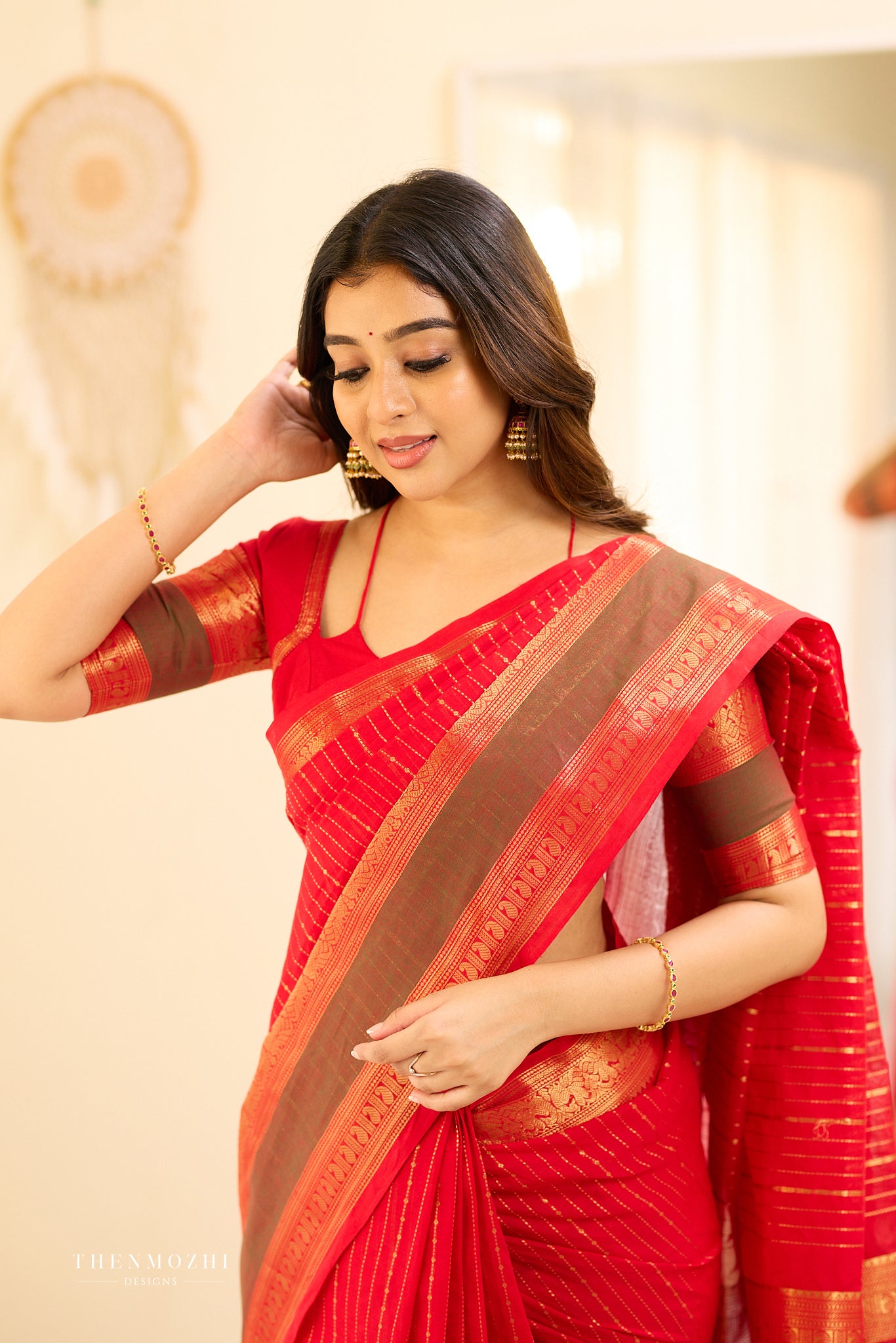 Red and Green Chettinad Cotton Saree