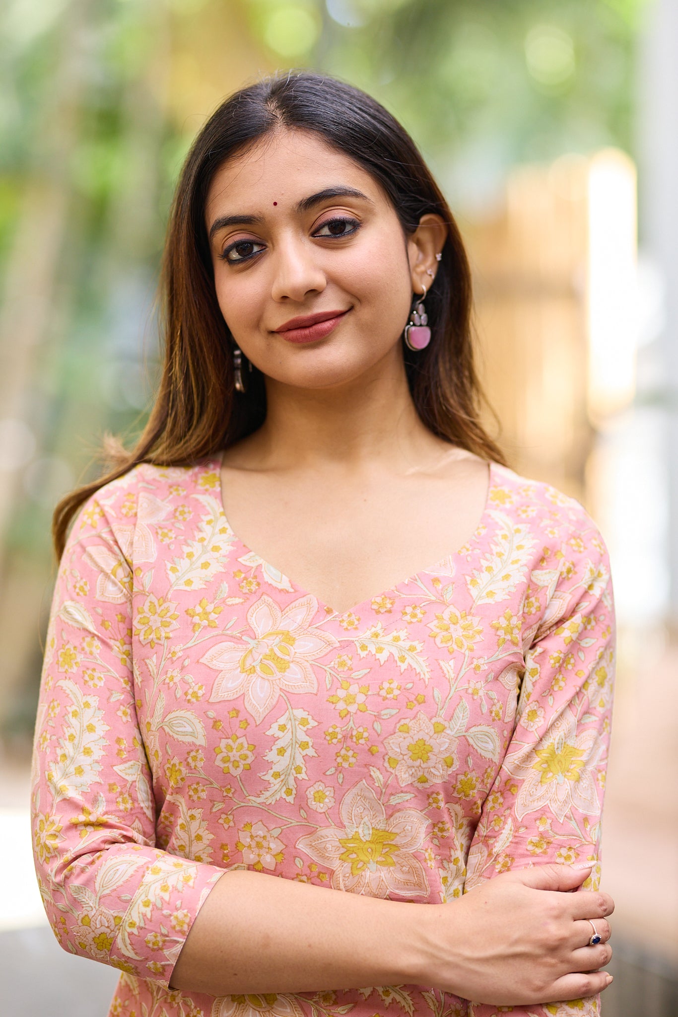 Soft peachy pink Block Print Co-ord Set with Back Corset Lacing