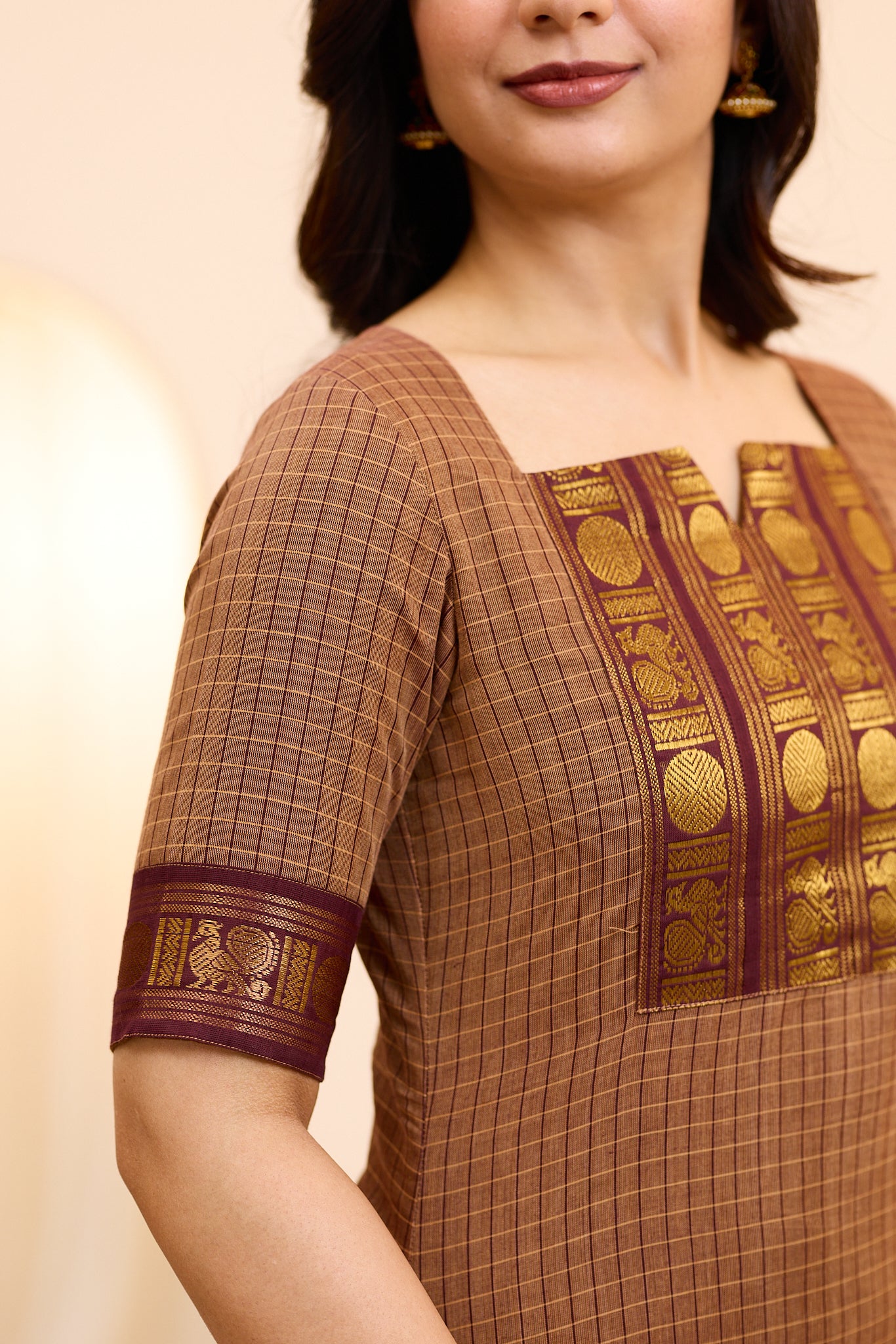 Cinnamon Brown Chettinad Cotton Top and Dupatta