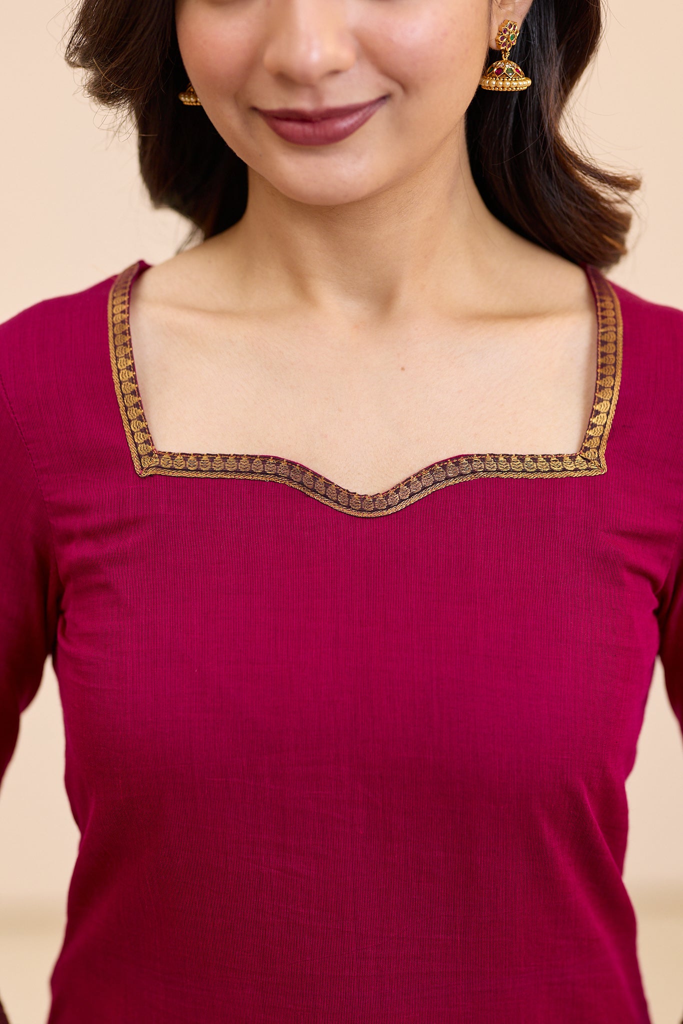 Electric Magenta Chettinad Cotton Top and Dupatta