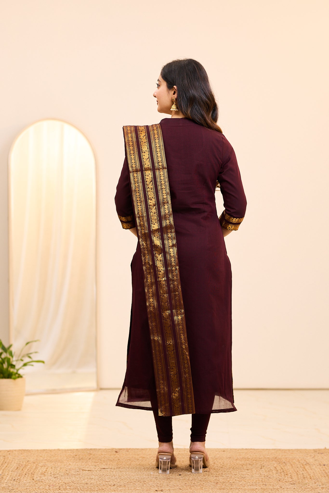 Toffee Brown Chettinad Cotton Top and Dupatta