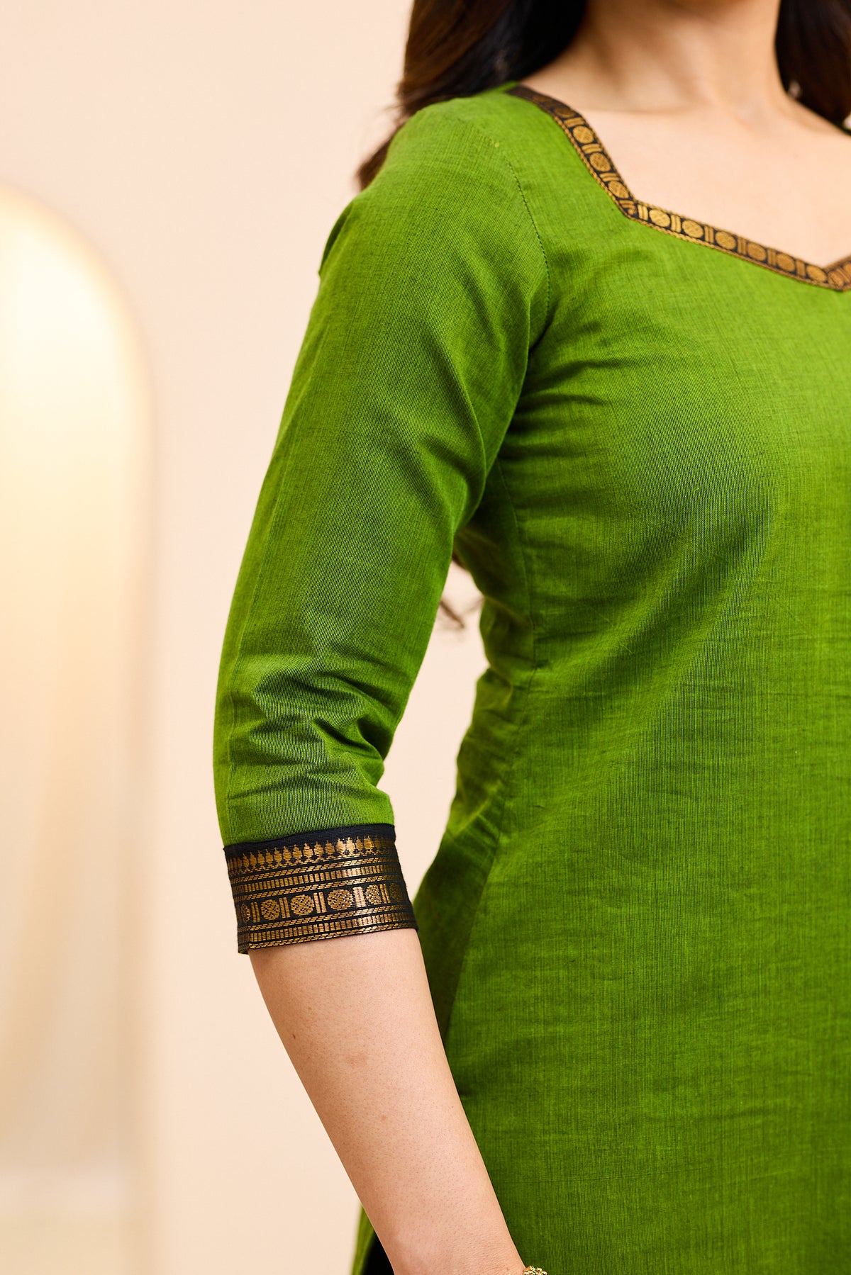 Fresh Green Chettinad Cotton Top and Dupatta