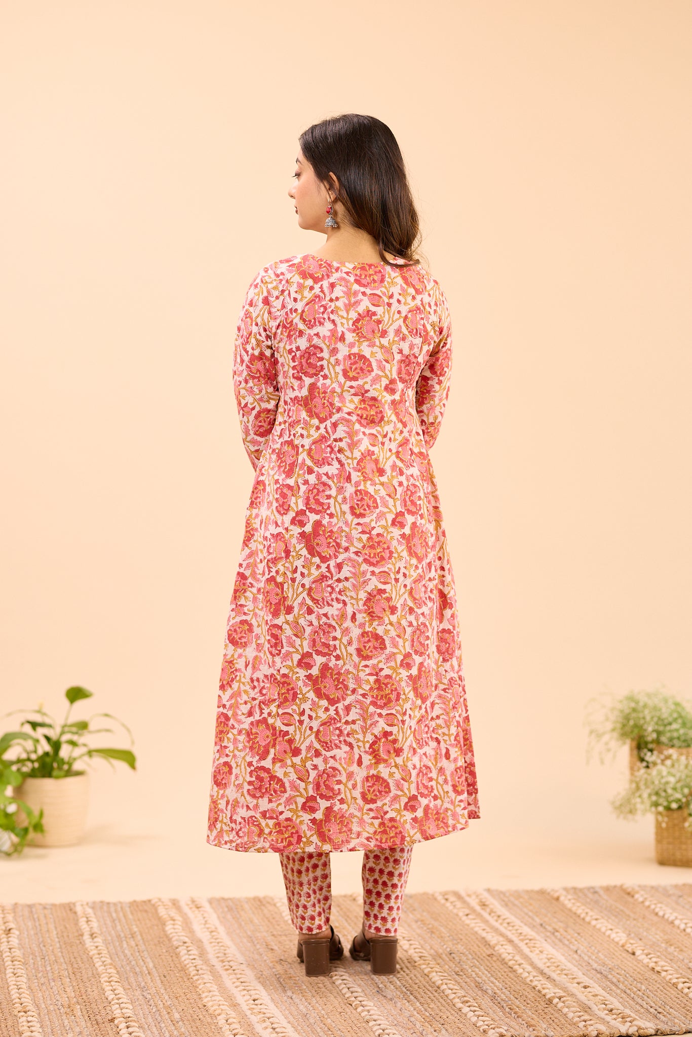 Red and White Floral Fit and Flare Cotton Salwar Suit Set