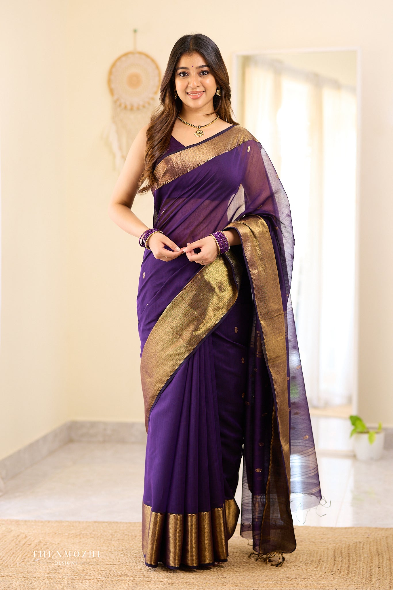 Royal Purple Big Border Maheshwari Silk Cotton Saree