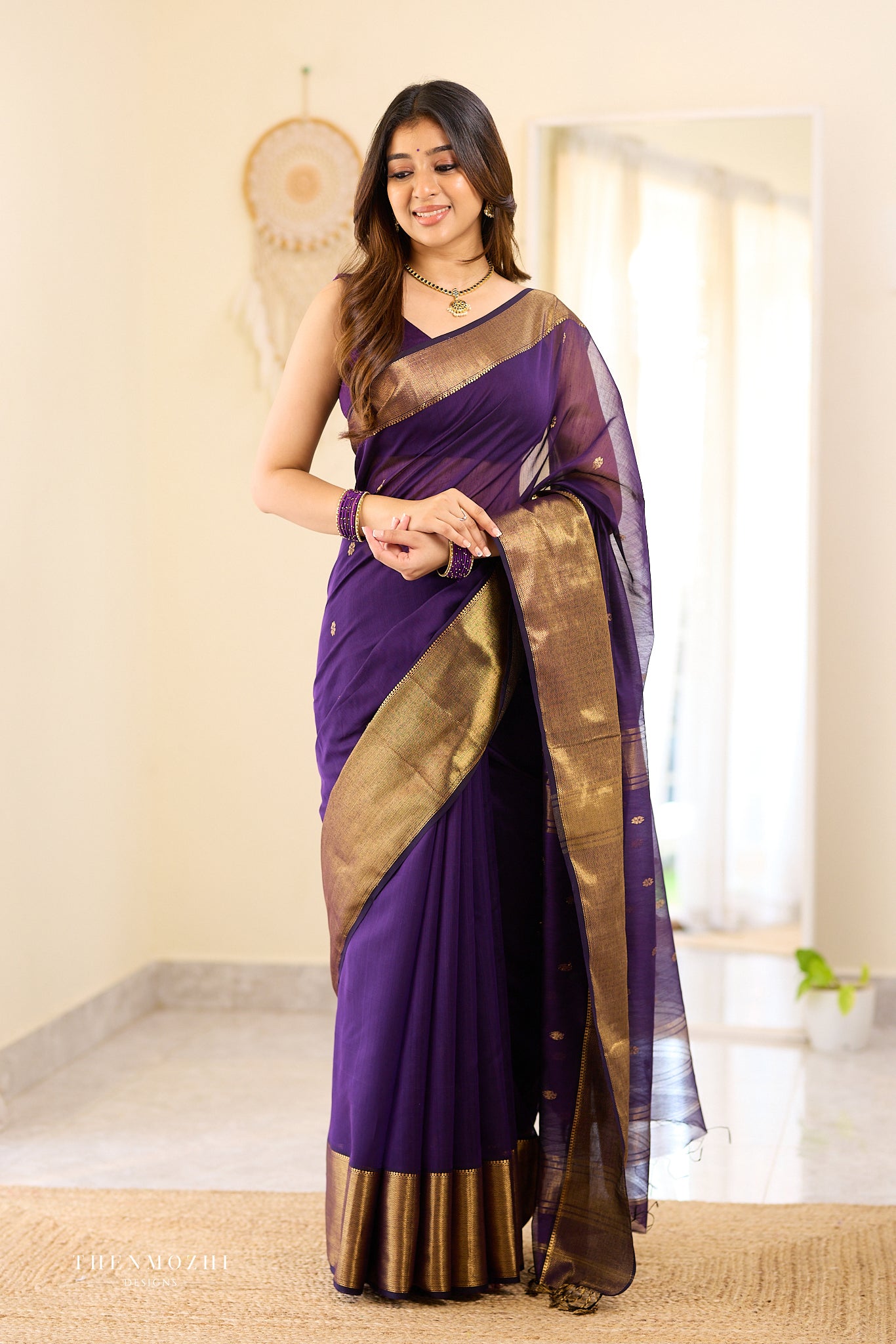 Royal Purple Big Border Maheshwari Silk Cotton Saree